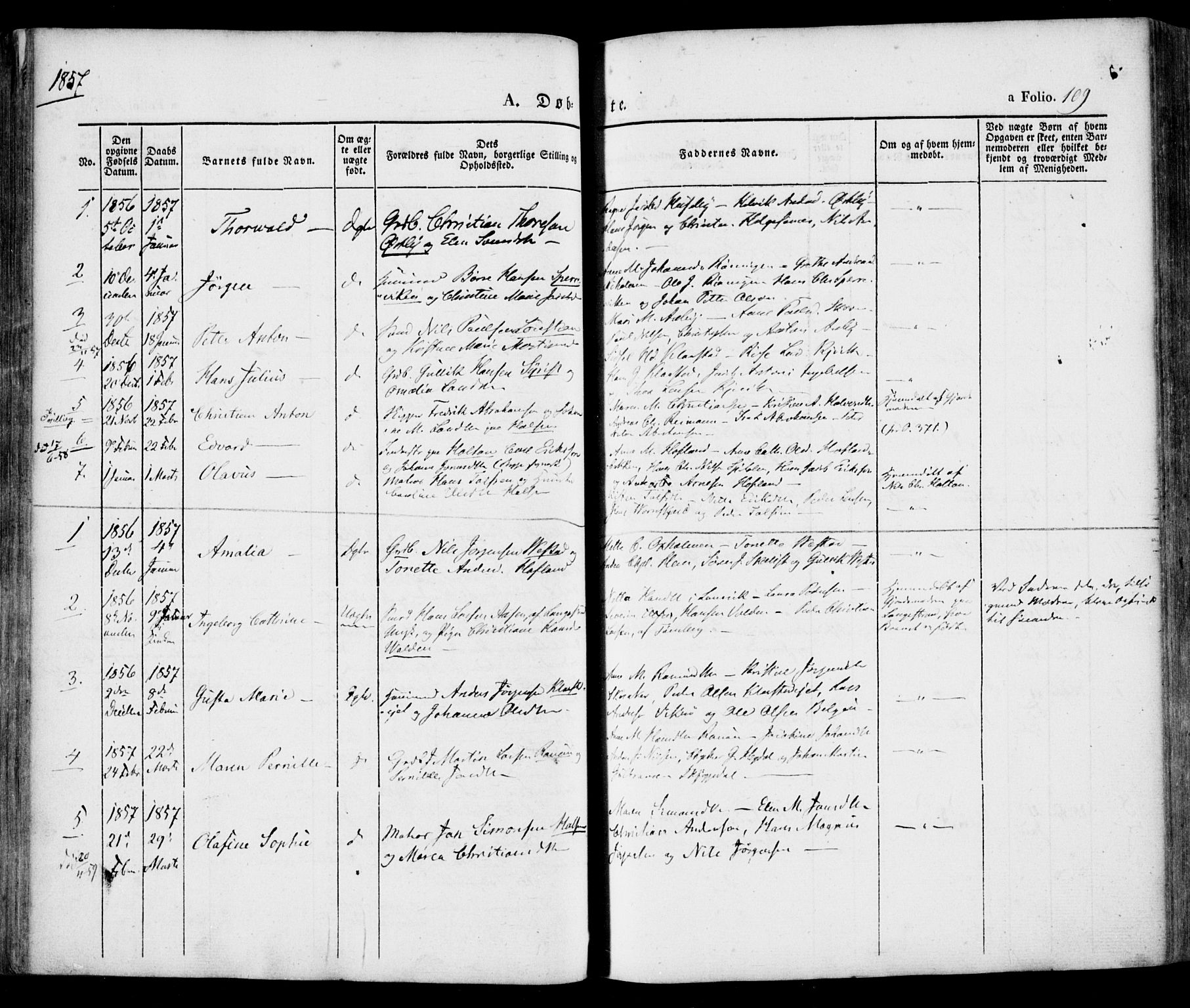 Tjølling kirkebøker, AV/SAKO-A-60/F/Fa/L0006: Parish register (official) no. 6, 1835-1859, p. 109