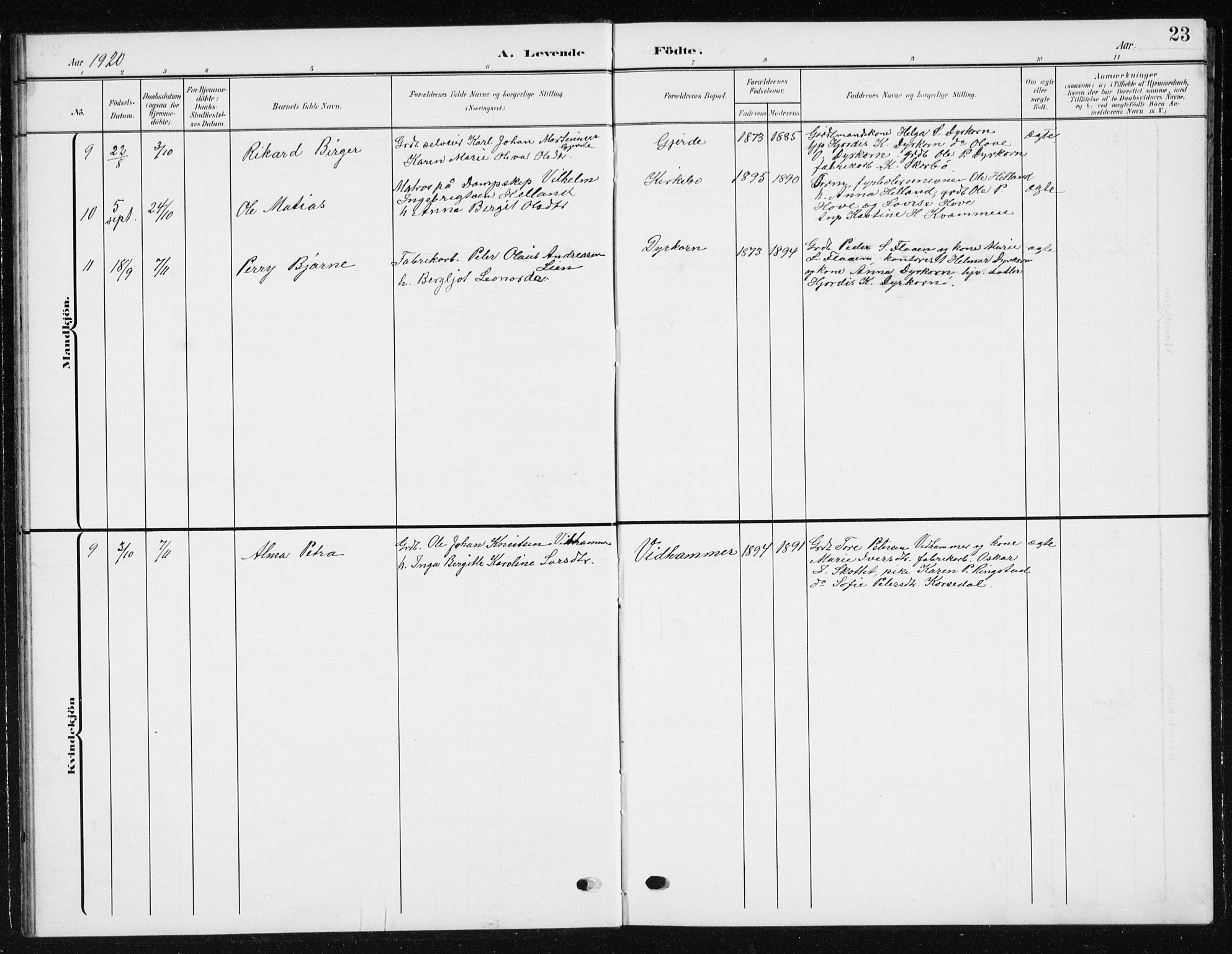 Ministerialprotokoller, klokkerbøker og fødselsregistre - Møre og Romsdal, SAT/A-1454/521/L0303: Parish register (copy) no. 521C04, 1908-1943, p. 23