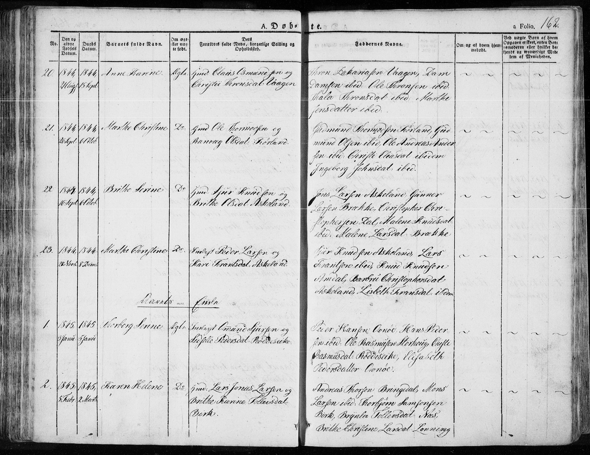 Tysvær sokneprestkontor, SAST/A -101864/H/Ha/Haa/L0001: Parish register (official) no. A 1.1, 1831-1856, p. 162