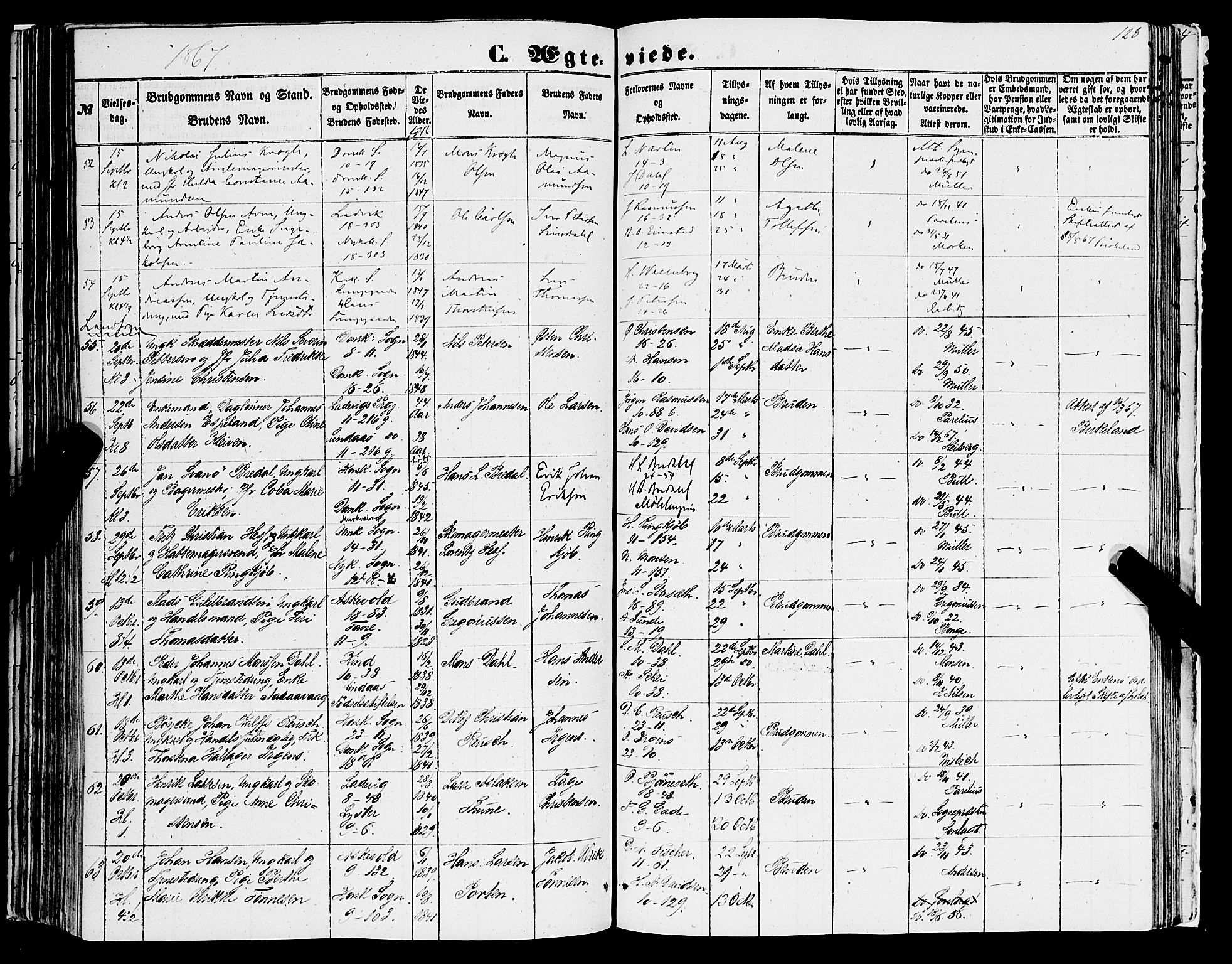 Domkirken sokneprestembete, AV/SAB-A-74801/H/Haa/L0034: Parish register (official) no. D 2, 1853-1874, p. 128