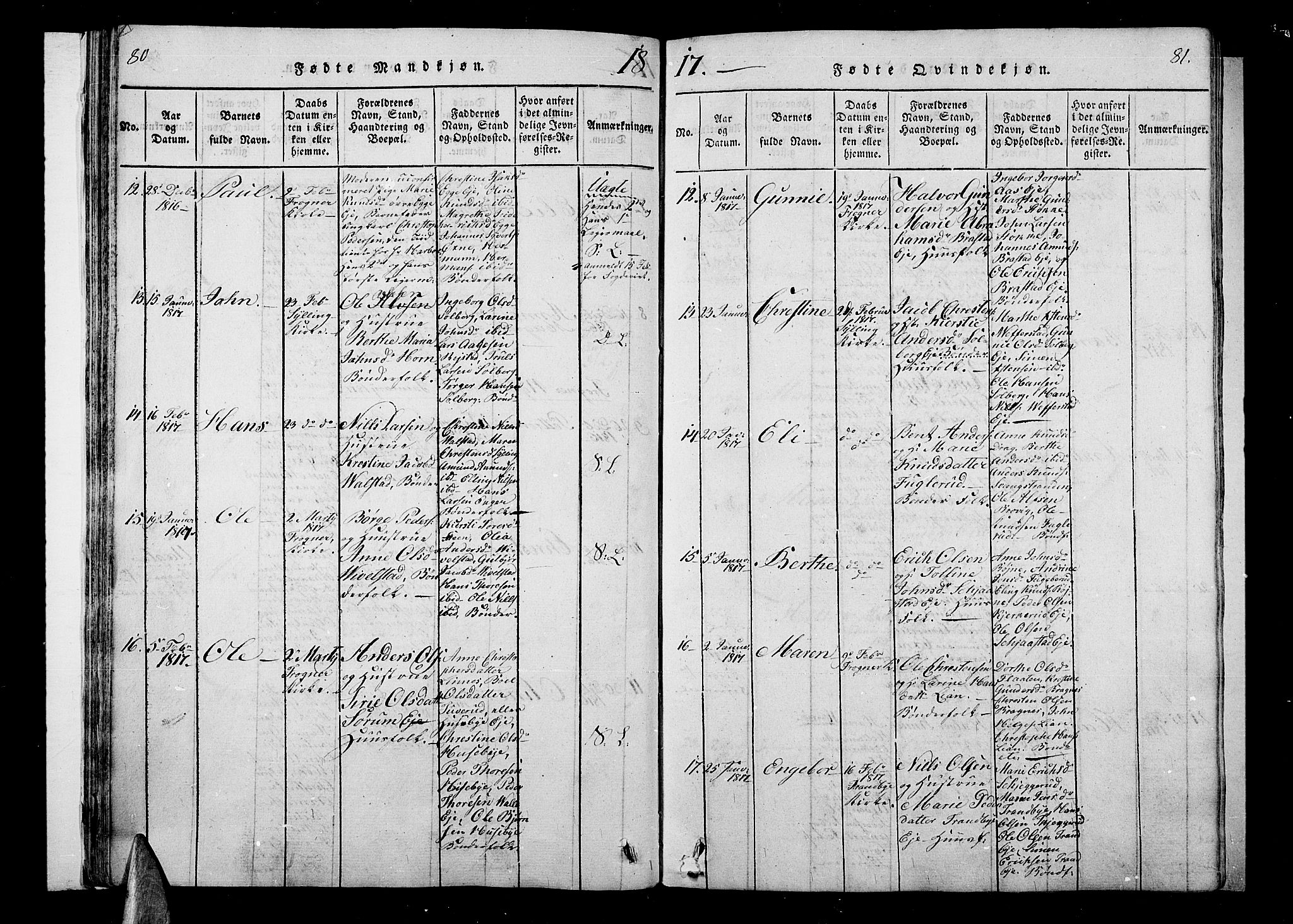 Lier kirkebøker, AV/SAKO-A-230/F/Fa/L0008: Parish register (official) no. I 8, 1813-1825, p. 80-81