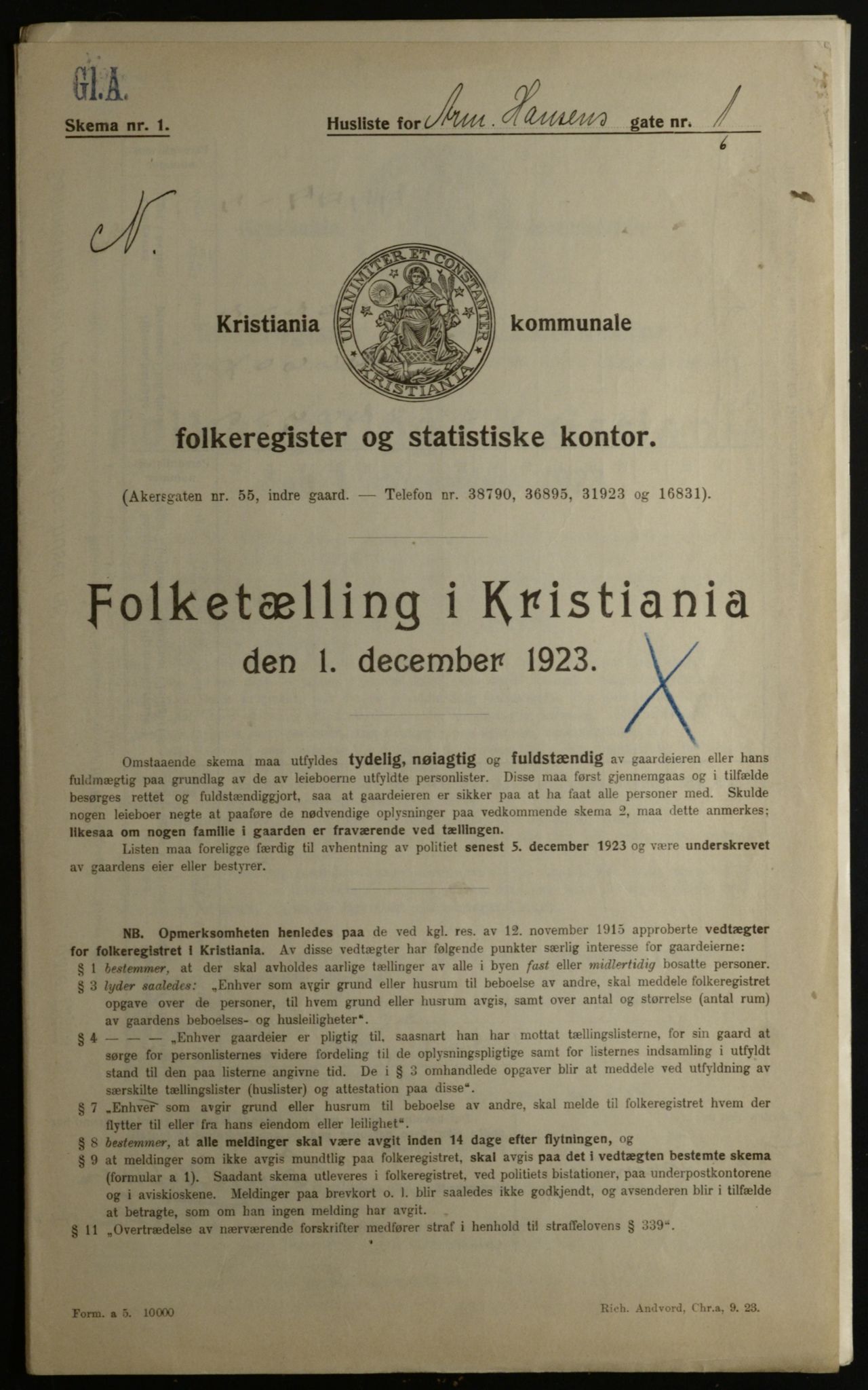 OBA, Municipal Census 1923 for Kristiania, 1923, p. 2576