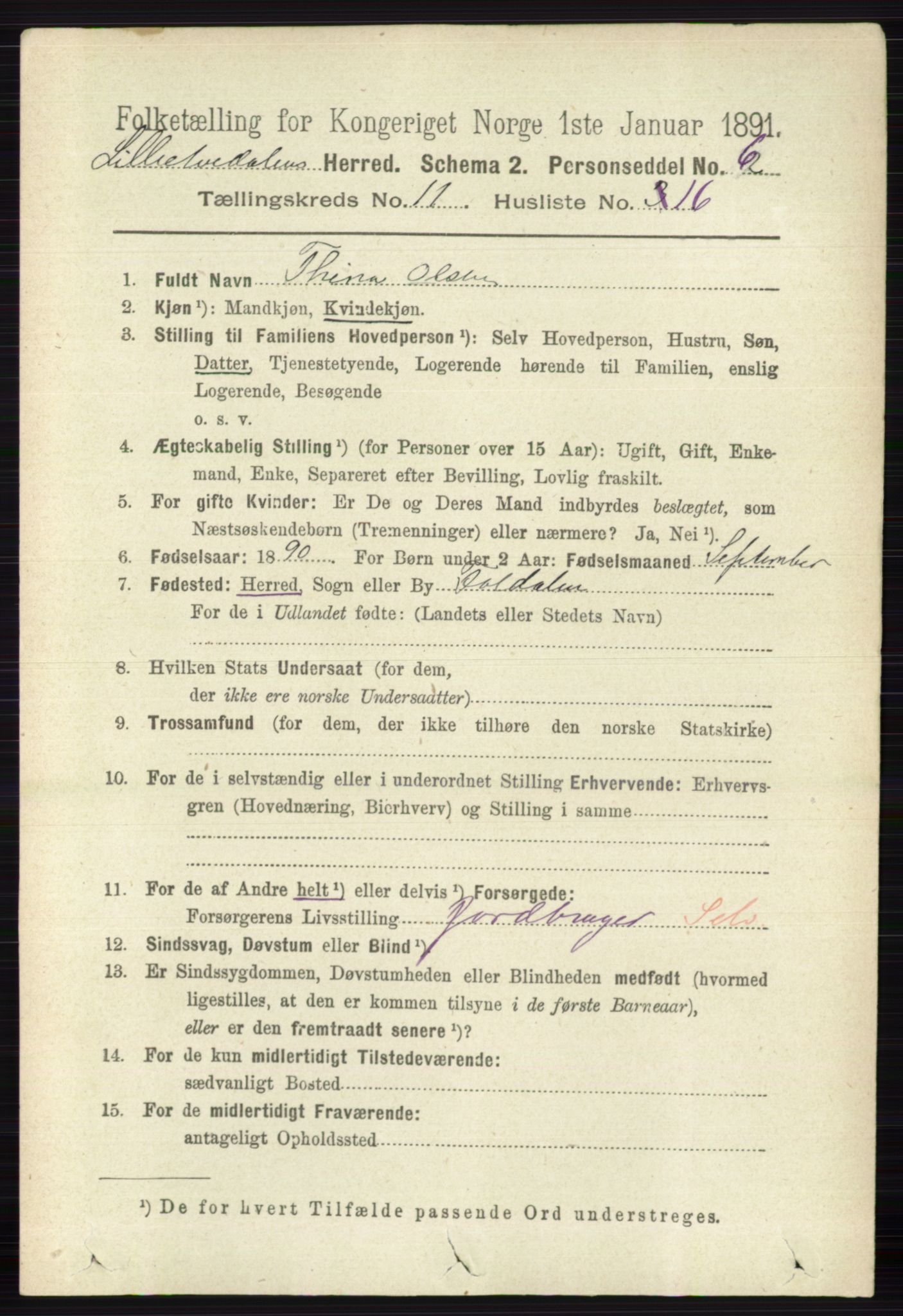 RA, 1891 census for 0438 Lille Elvedalen, 1891, p. 3903