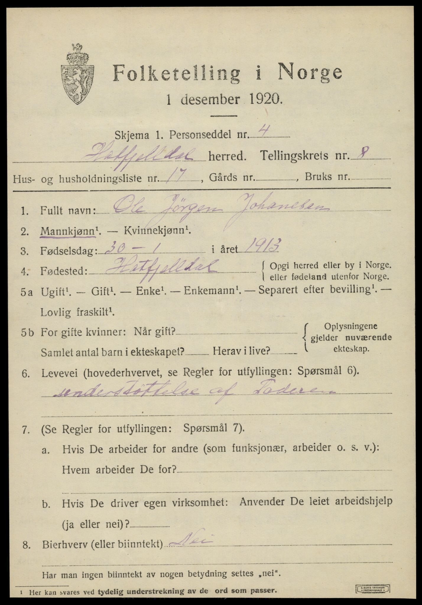 SAT, 1920 census for Hattfjelldal, 1920, p. 2116