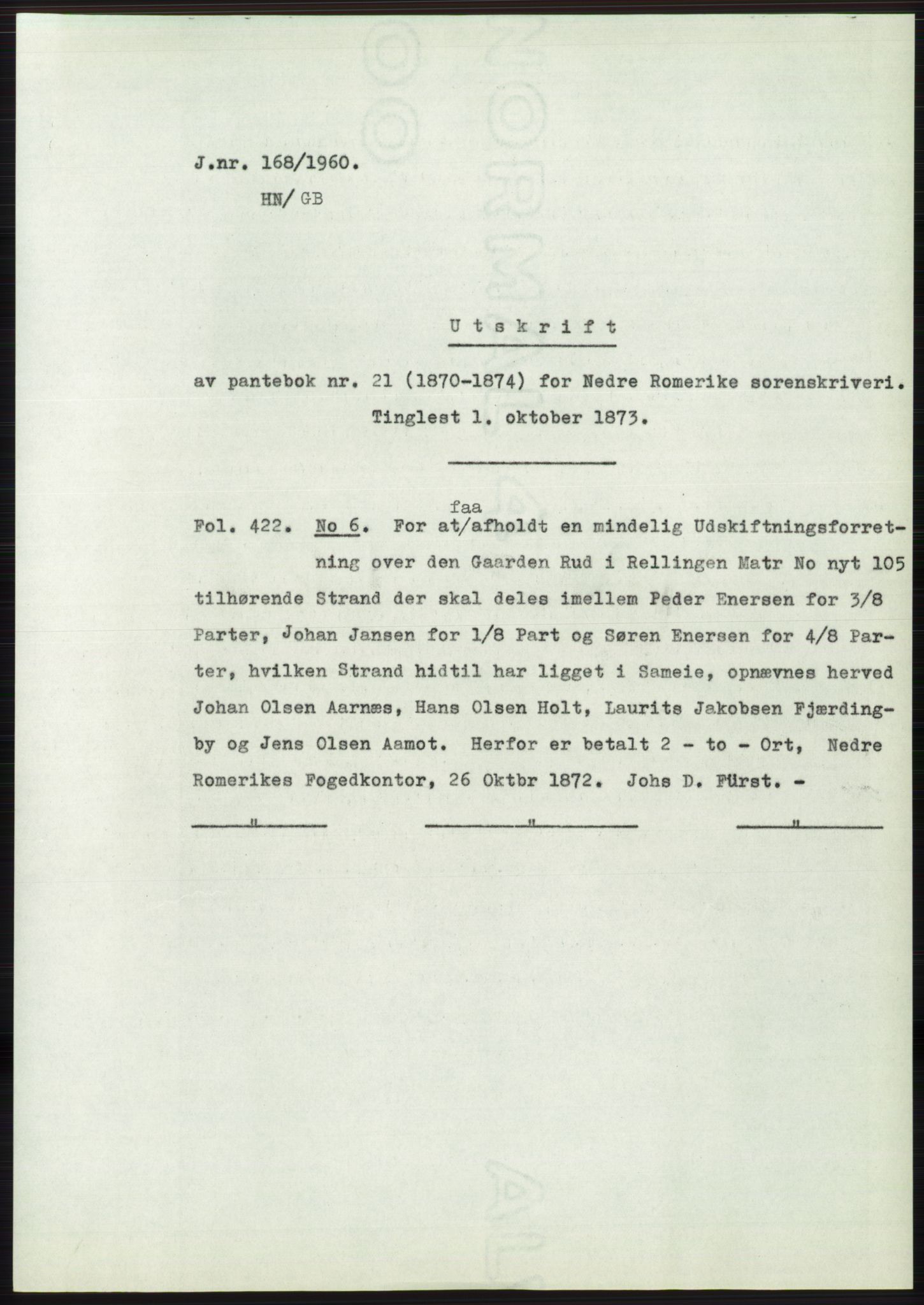 Statsarkivet i Oslo, SAO/A-10621/Z/Zd/L0011: Avskrifter, j.nr 4-798/1960, 1960, p. 107
