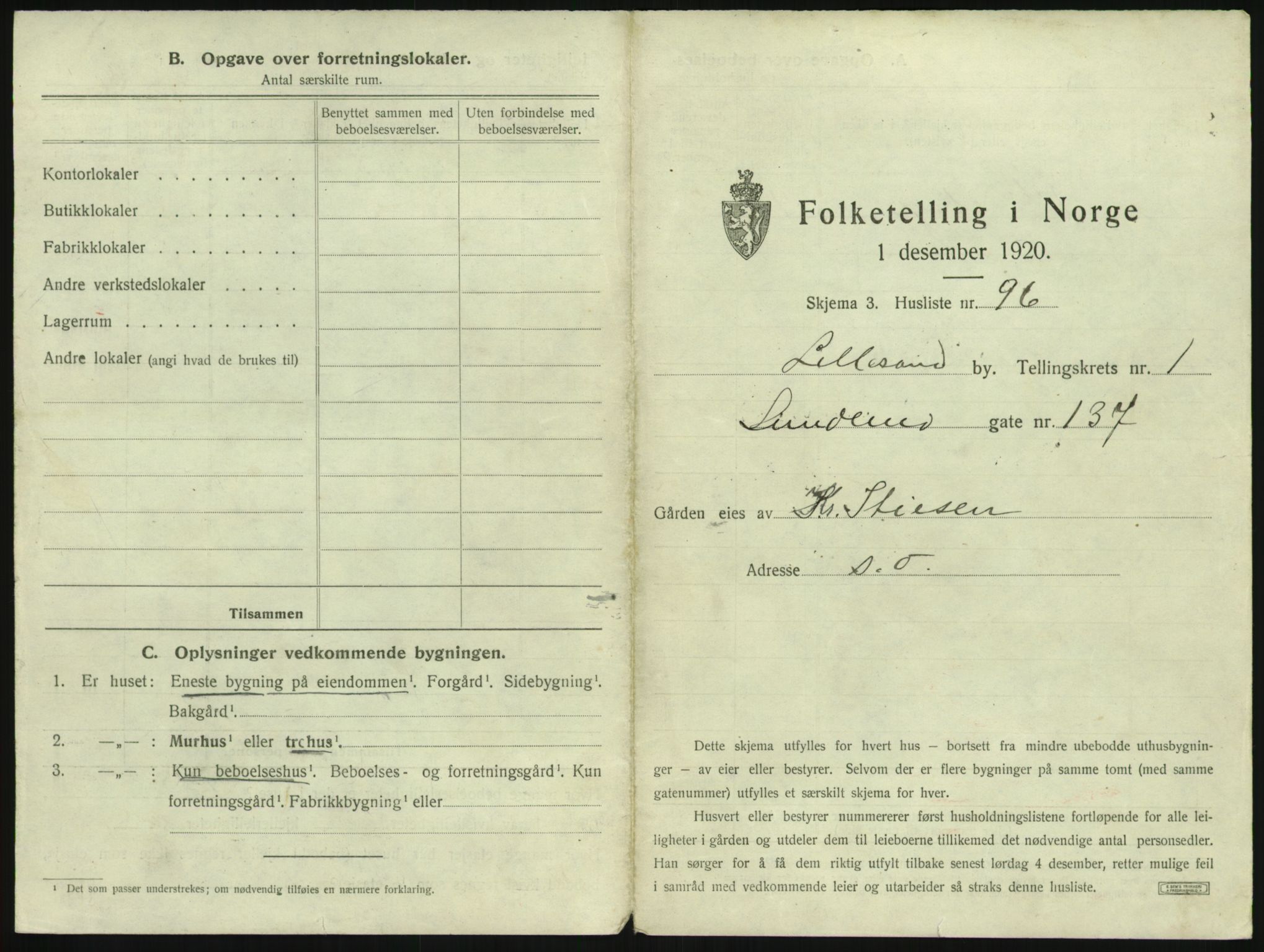 SAK, 1920 census for Lillesand, 1920, p. 221