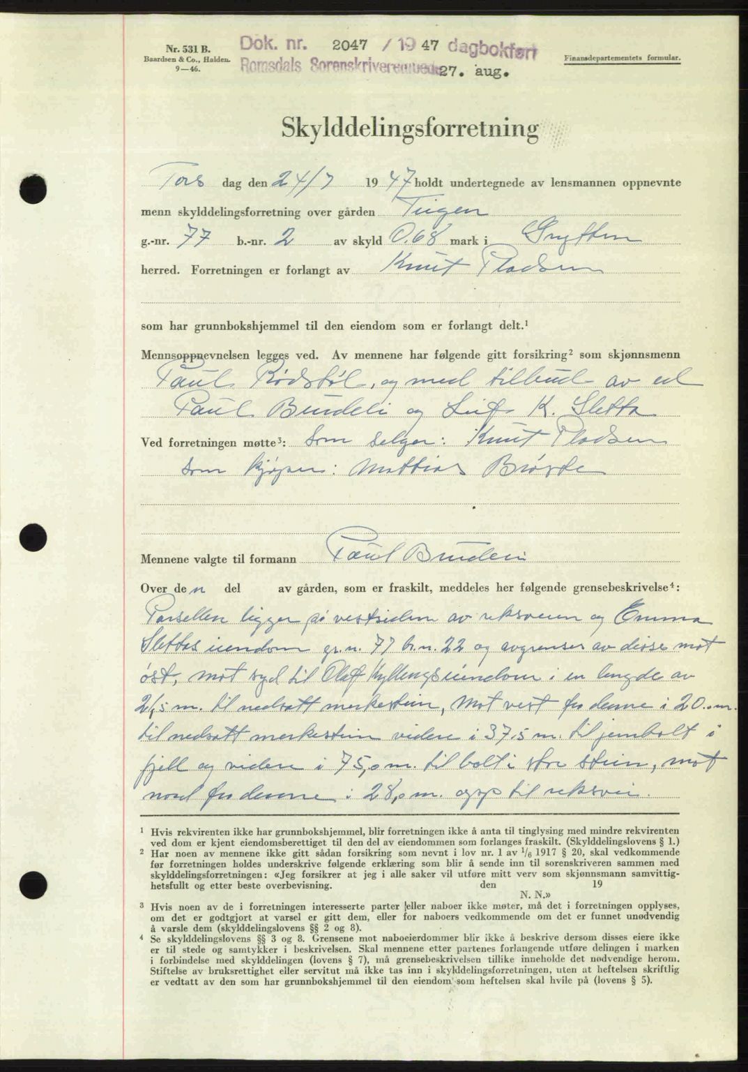 Romsdal sorenskriveri, AV/SAT-A-4149/1/2/2C: Mortgage book no. A23, 1947-1947, Diary no: : 2047/1947