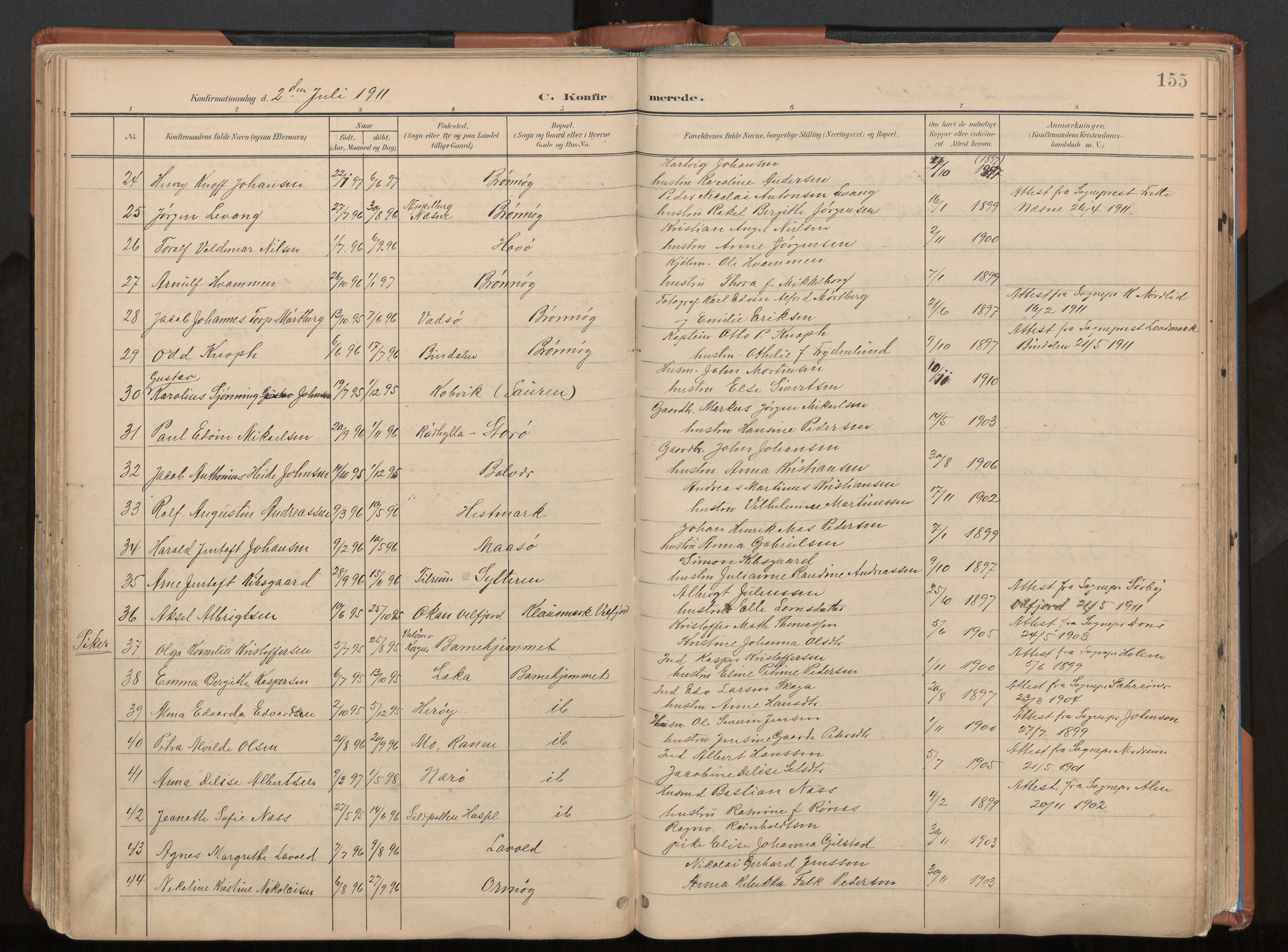 Ministerialprotokoller, klokkerbøker og fødselsregistre - Nordland, SAT/A-1459/813/L0201: Parish register (official) no. 813A11, 1901-1918, p. 155