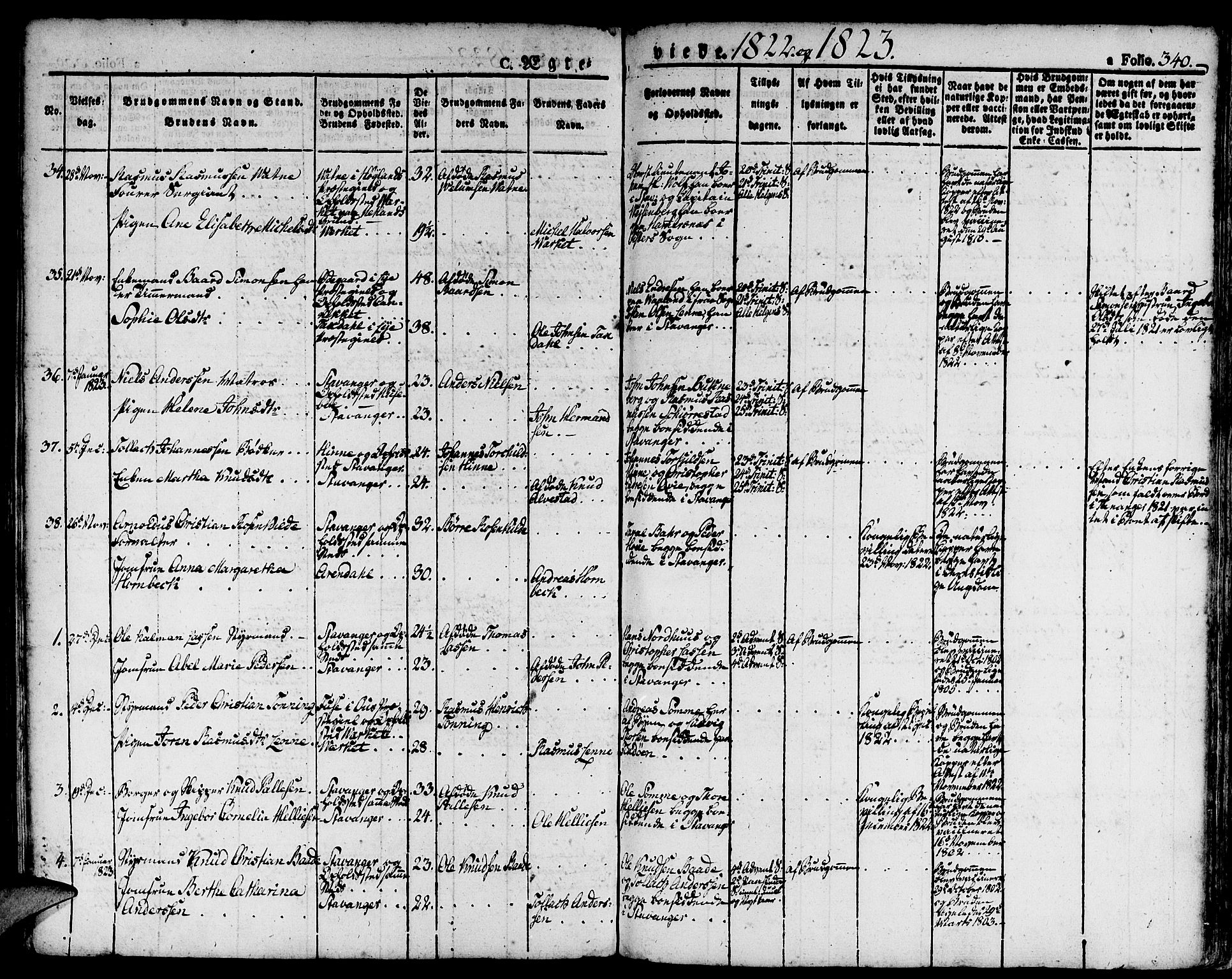 Domkirken sokneprestkontor, AV/SAST-A-101812/001/30/30BA/L0009: Parish register (official) no. A 9, 1821-1832, p. 340