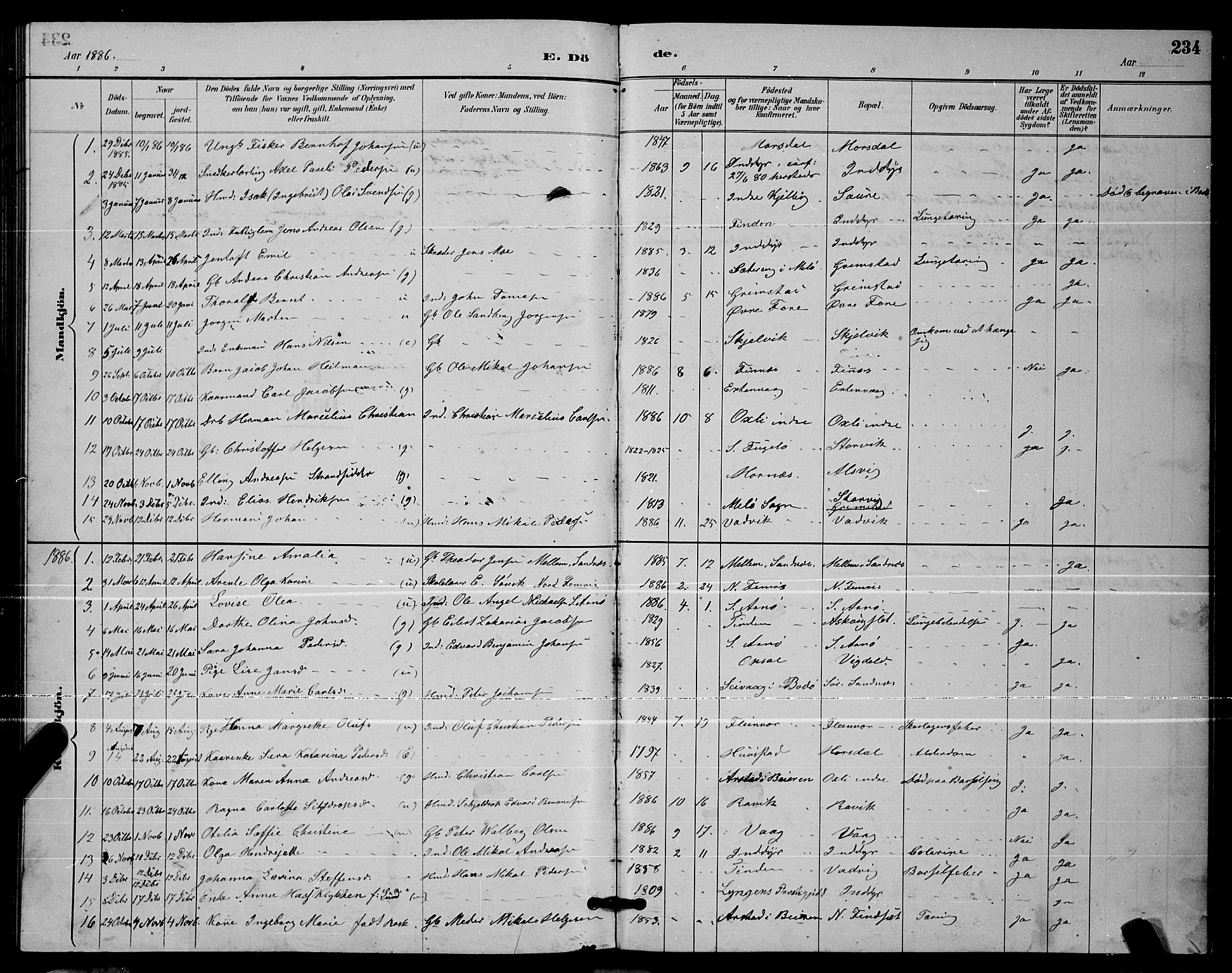 Ministerialprotokoller, klokkerbøker og fødselsregistre - Nordland, AV/SAT-A-1459/805/L0108: Parish register (copy) no. 805C04, 1885-1899, p. 234