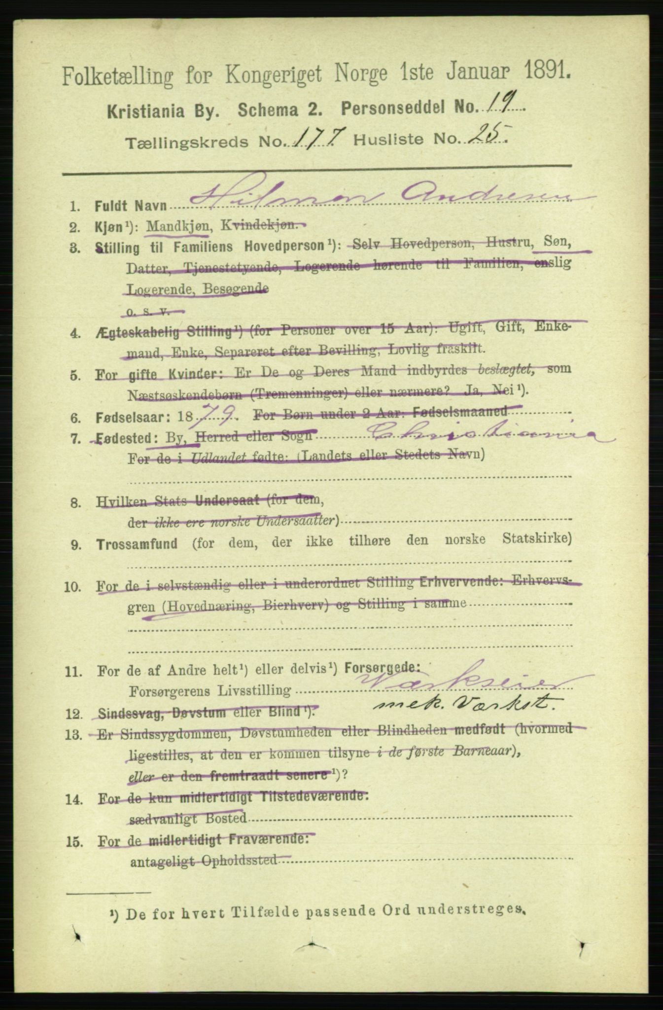 RA, 1891 census for 0301 Kristiania, 1891, p. 106917