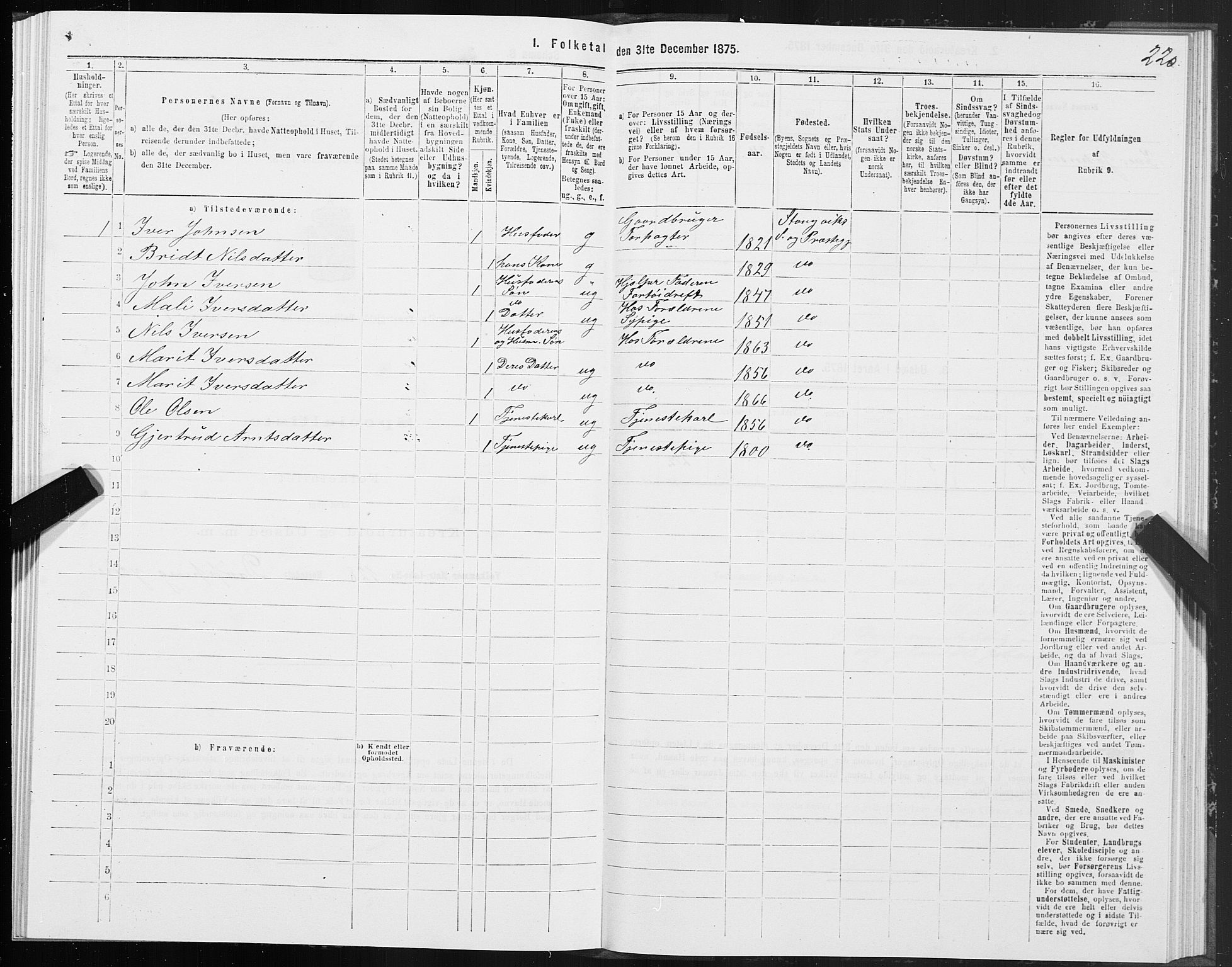 SAT, 1875 census for 1564P Stangvik, 1875, p. 3220