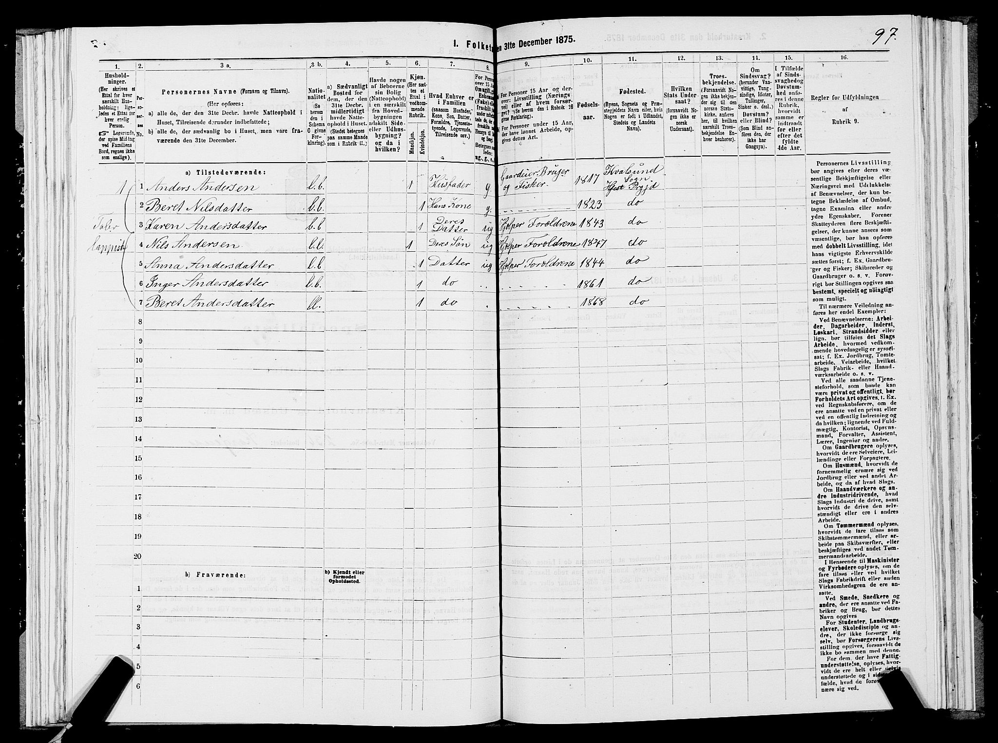 SATØ, 1875 census for 2016L Hammerfest/Hammerfest og Kvalsund, 1875, p. 2097