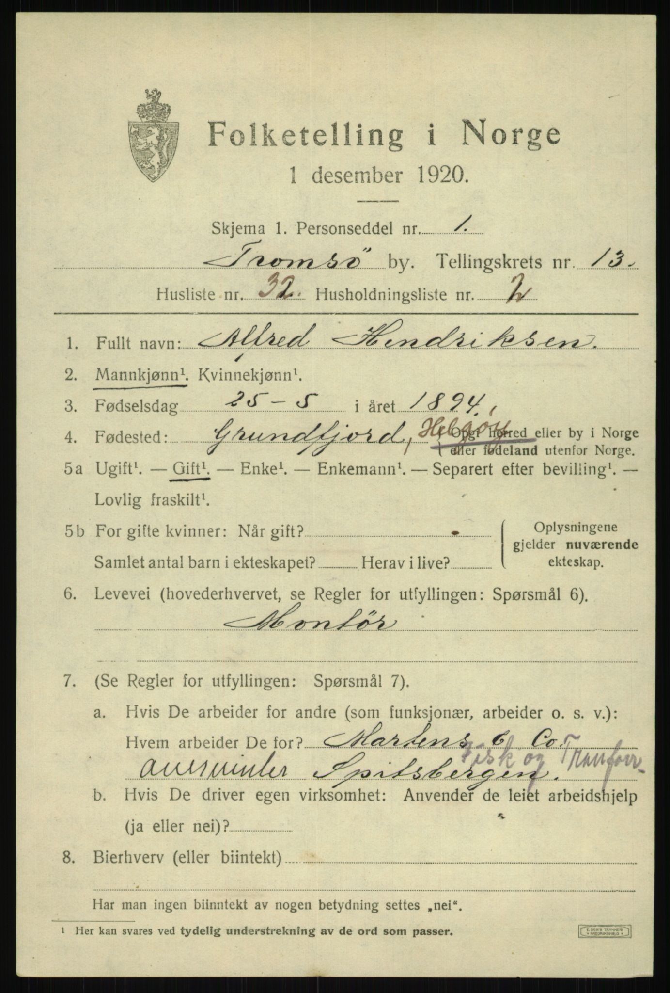 SATØ, 1920 census for Tromsø, 1920, p. 25603