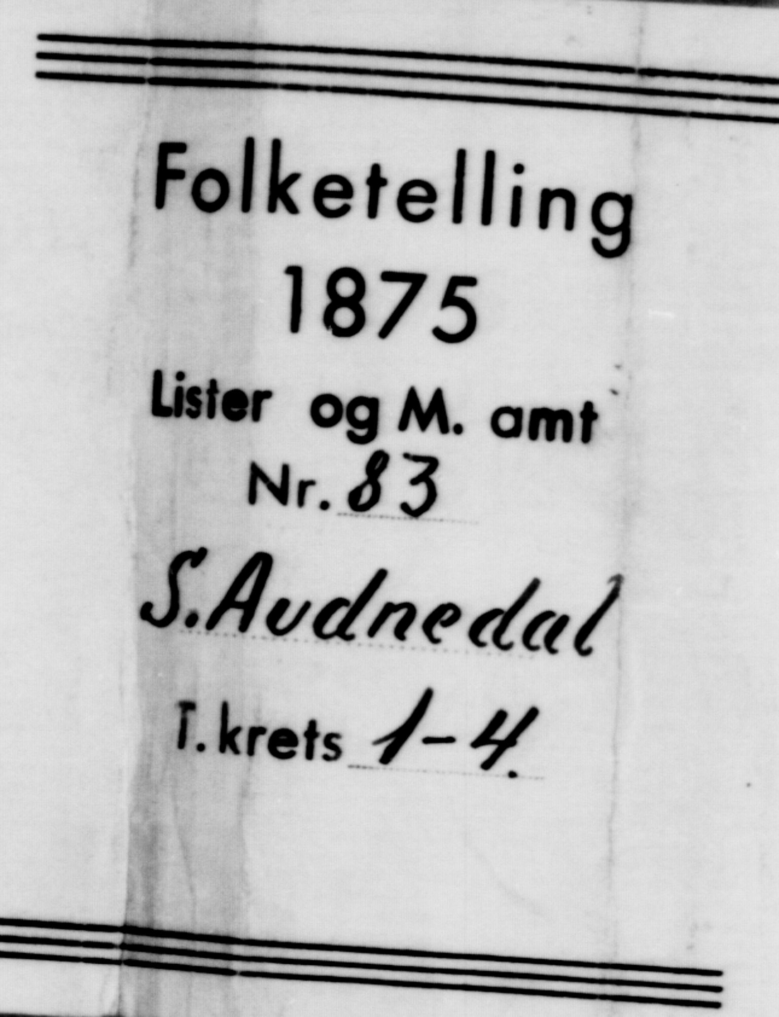 SAK, 1875 census for 1029P Sør-Audnedal, 1875, p. 92