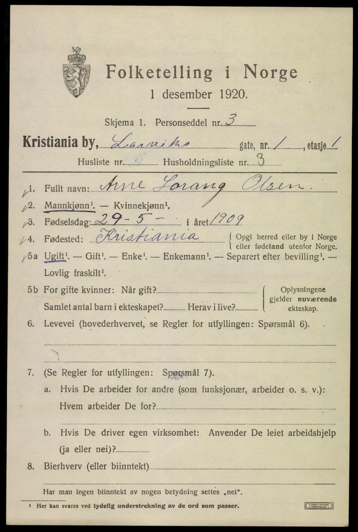 SAO, 1920 census for Kristiania, 1920, p. 361419