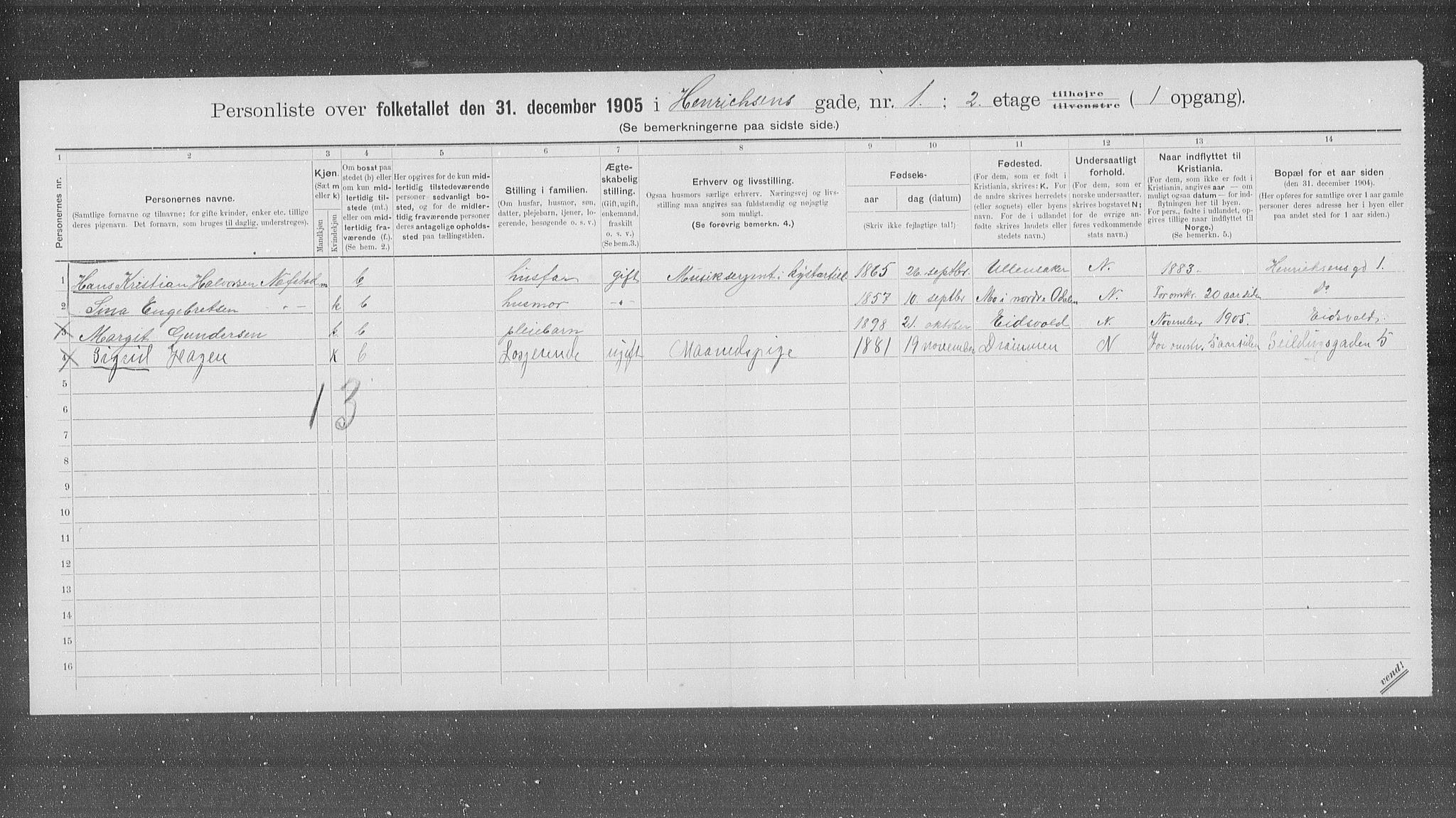 OBA, Municipal Census 1905 for Kristiania, 1905, p. 20006