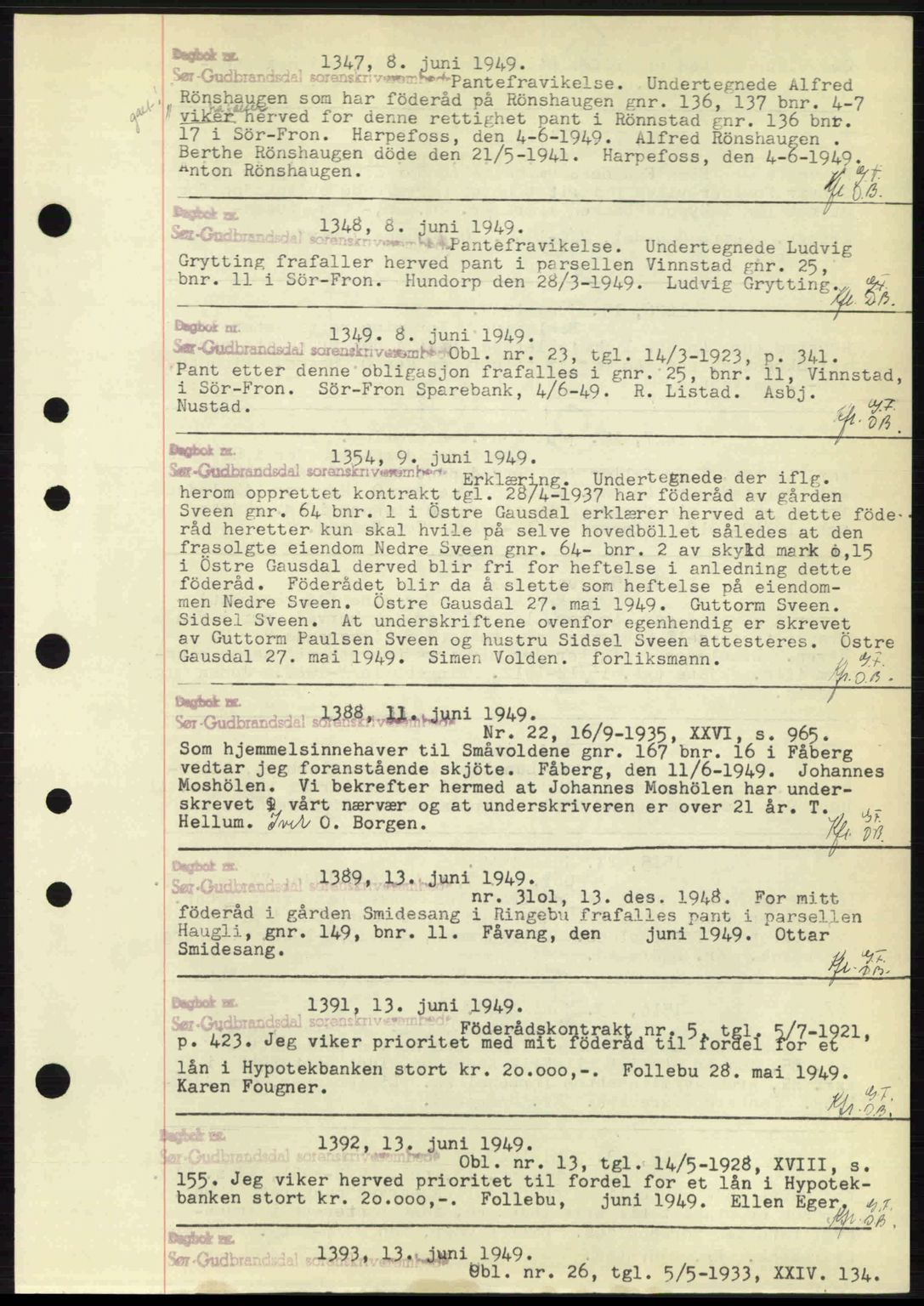 Sør-Gudbrandsdal tingrett, SAH/TING-004/H/Hb/Hbf/L0004: Mortgage book no. C5b, 1945-1951, Diary no: : 1347/1949