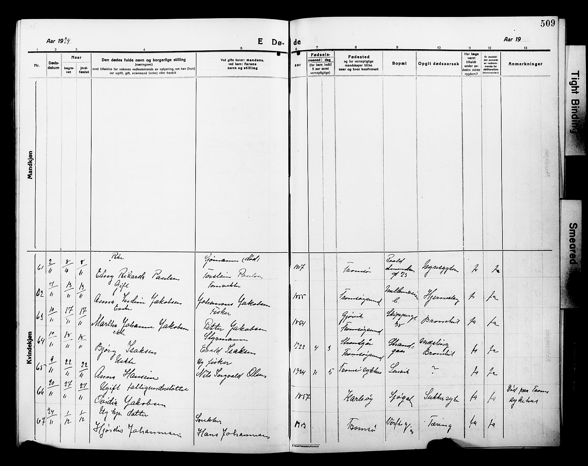 Tromsø sokneprestkontor/stiftsprosti/domprosti, AV/SATØ-S-1343/G/Gb/L0009klokker: Parish register (copy) no. 9, 1915-1925, p. 509