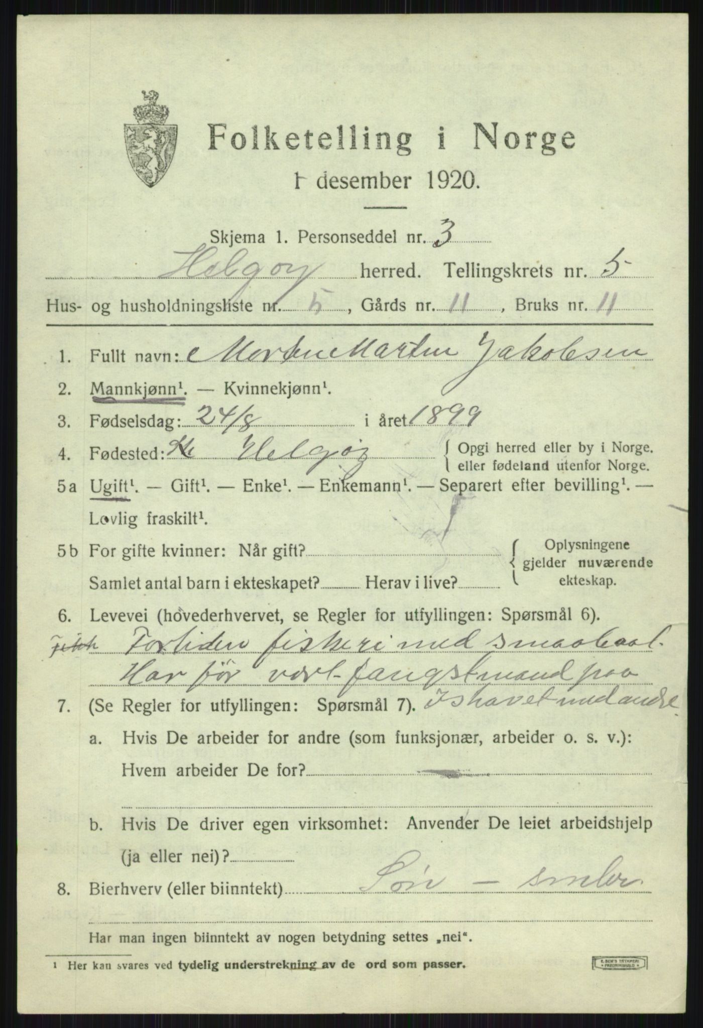 SATØ, 1920 census for Helgøy, 1920, p. 1995