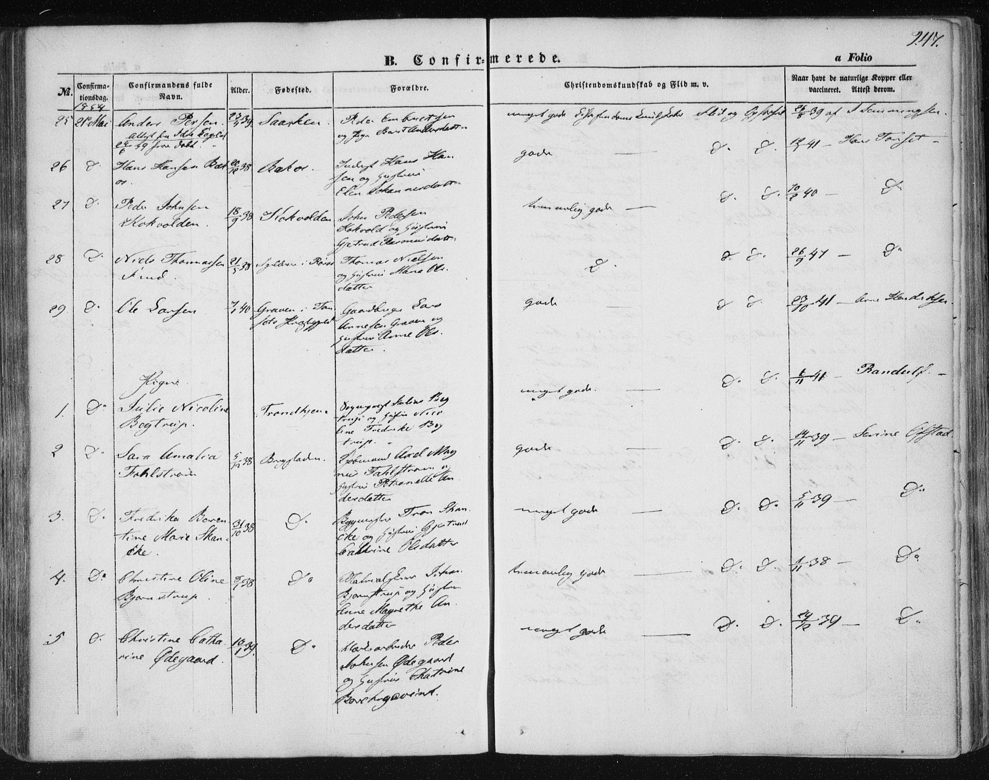 Ministerialprotokoller, klokkerbøker og fødselsregistre - Sør-Trøndelag, AV/SAT-A-1456/681/L0931: Parish register (official) no. 681A09, 1845-1859, p. 247