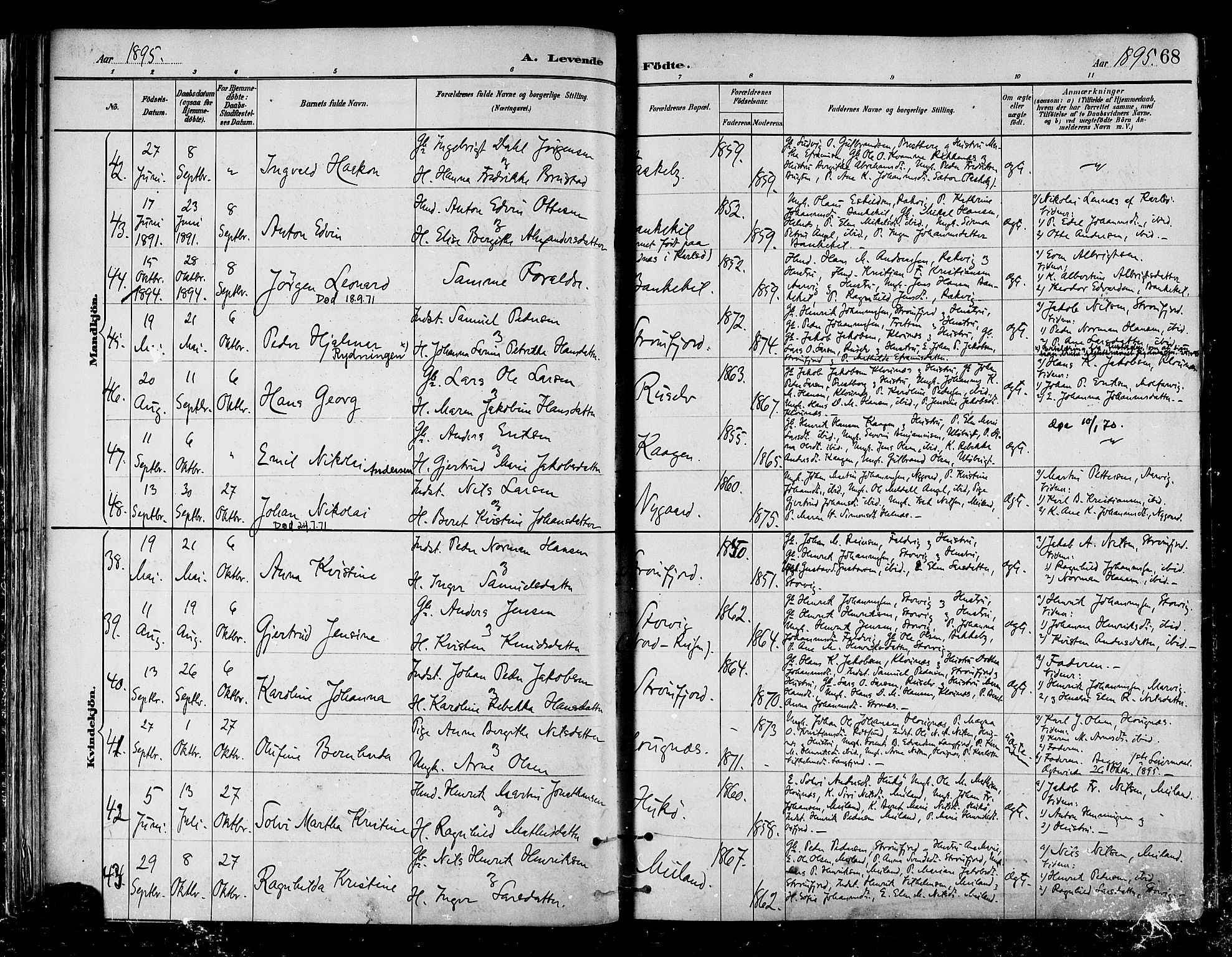 Skjervøy sokneprestkontor, AV/SATØ-S-1300/H/Ha/Haa/L0010kirke: Parish register (official) no. 10, 1887-1898, p. 68