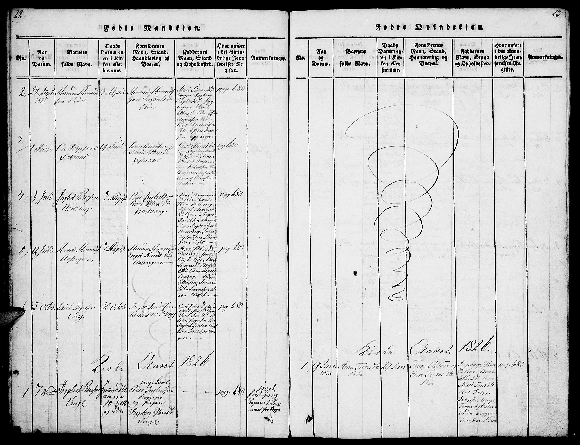 Tolga prestekontor, AV/SAH-PREST-062/L/L0003: Parish register (copy) no. 3, 1815-1862, p. 22-23