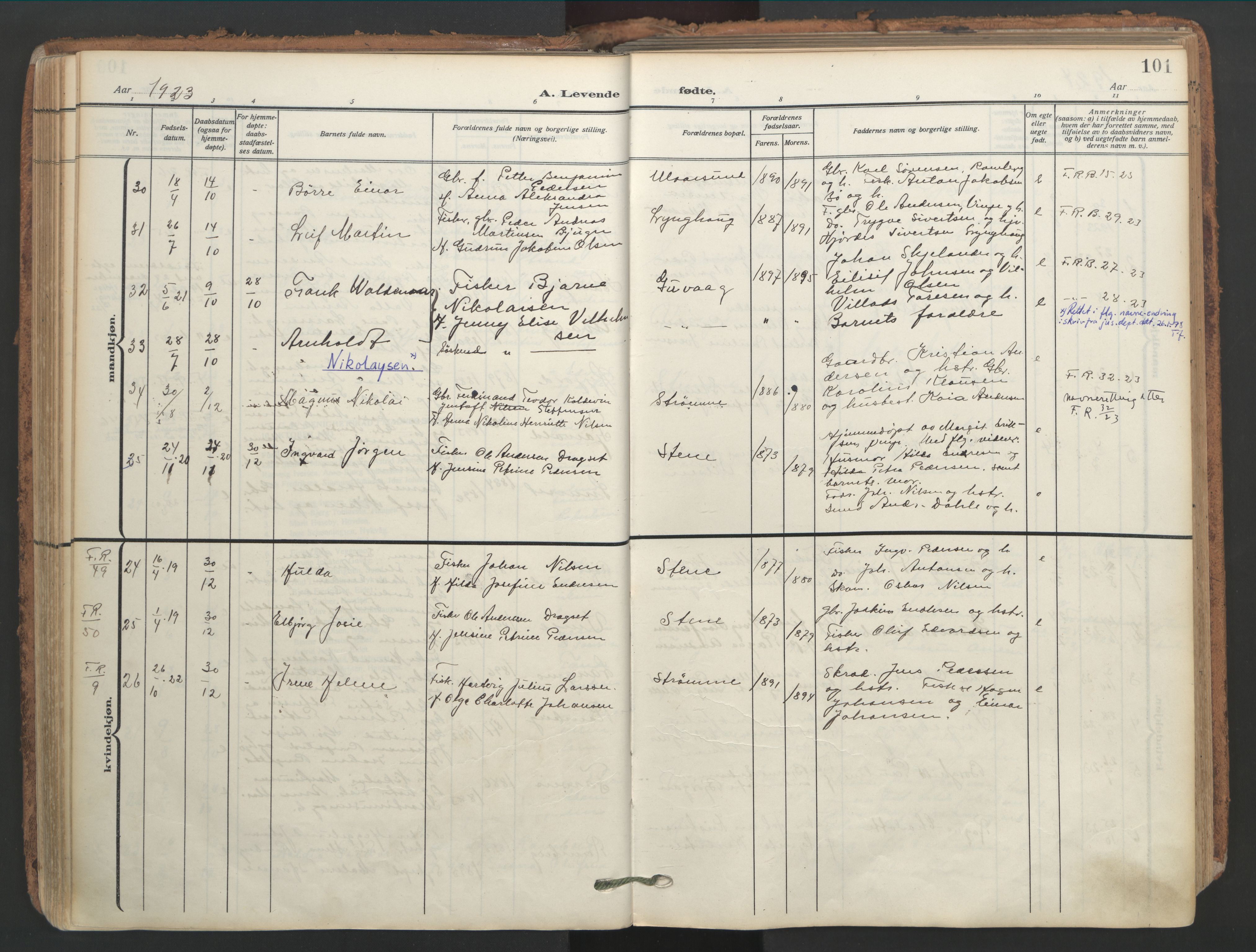 Ministerialprotokoller, klokkerbøker og fødselsregistre - Nordland, SAT/A-1459/891/L1306: Parish register (official) no. 891A11, 1911-1927, p. 101