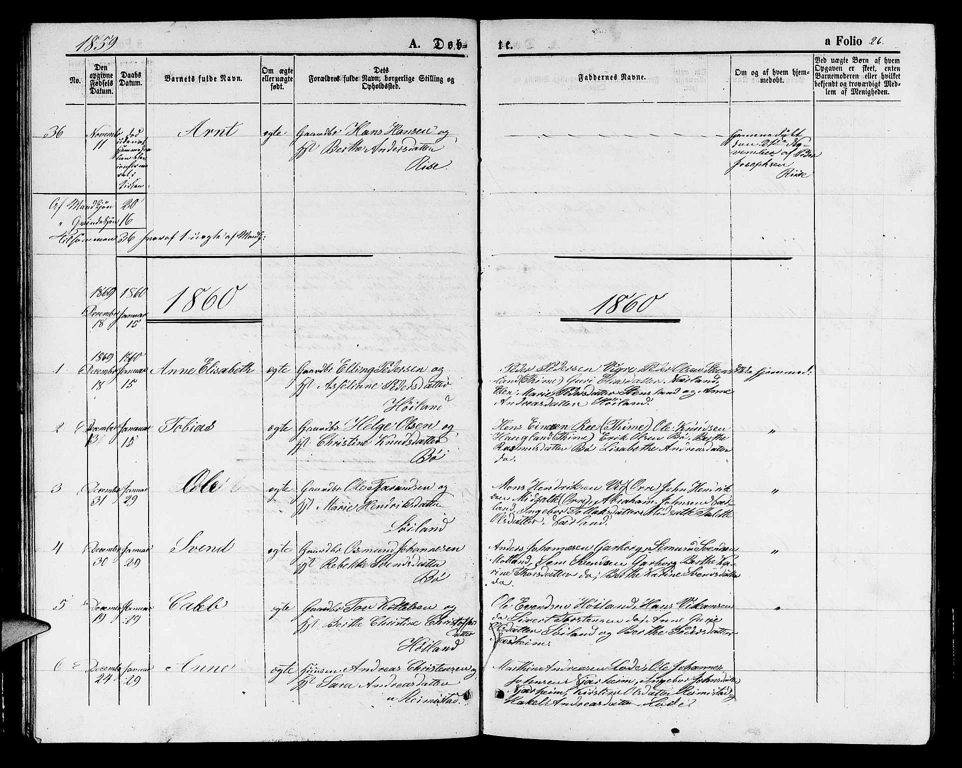 Hå sokneprestkontor, AV/SAST-A-101801/001/30BB/L0001: Parish register (copy) no. B 1, 1854-1883, p. 26