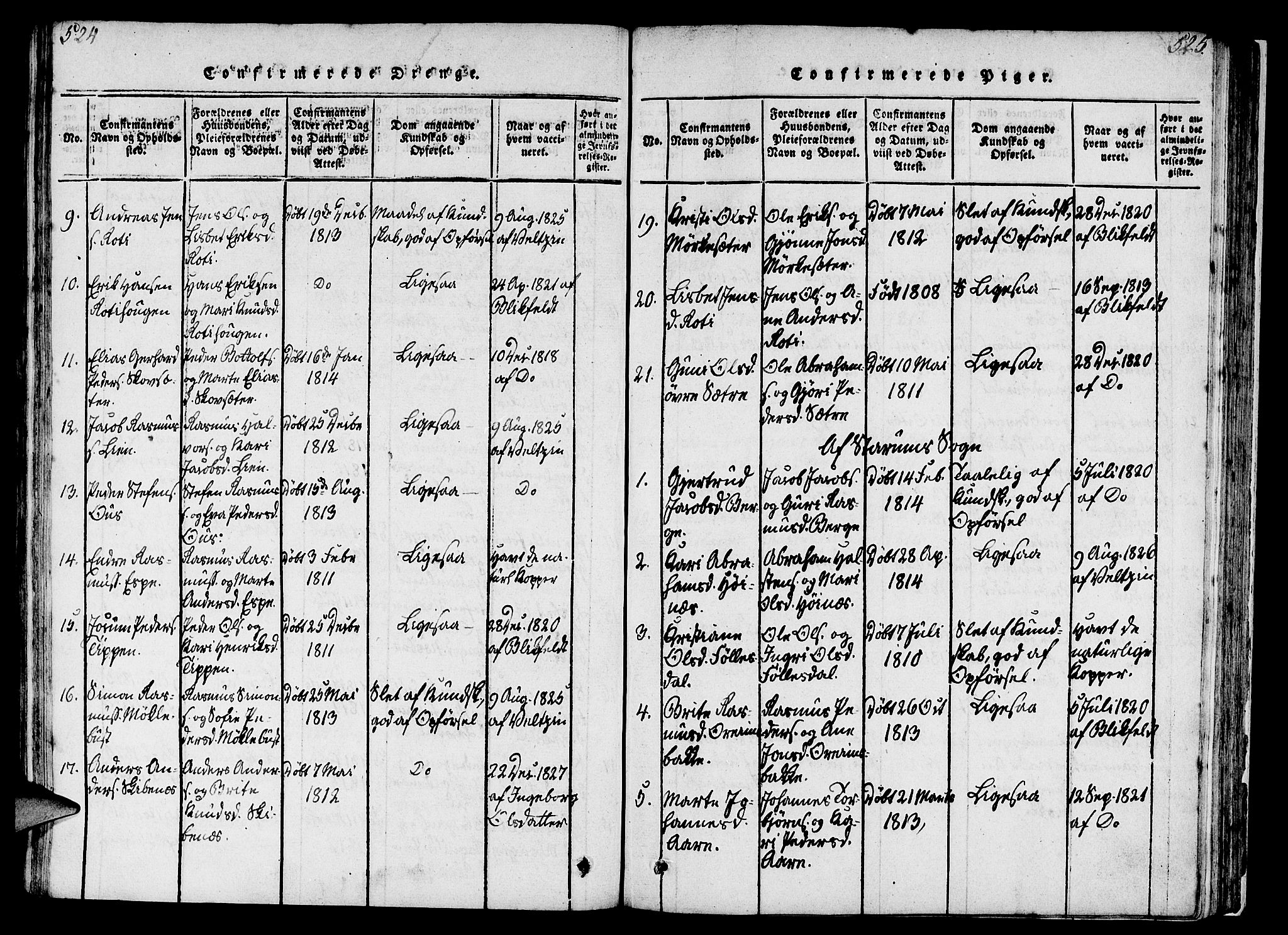 Eid sokneprestembete, AV/SAB-A-82301/H/Haa/Haaa/L0005: Parish register (official) no. A 5, 1816-1830, p. 524-525