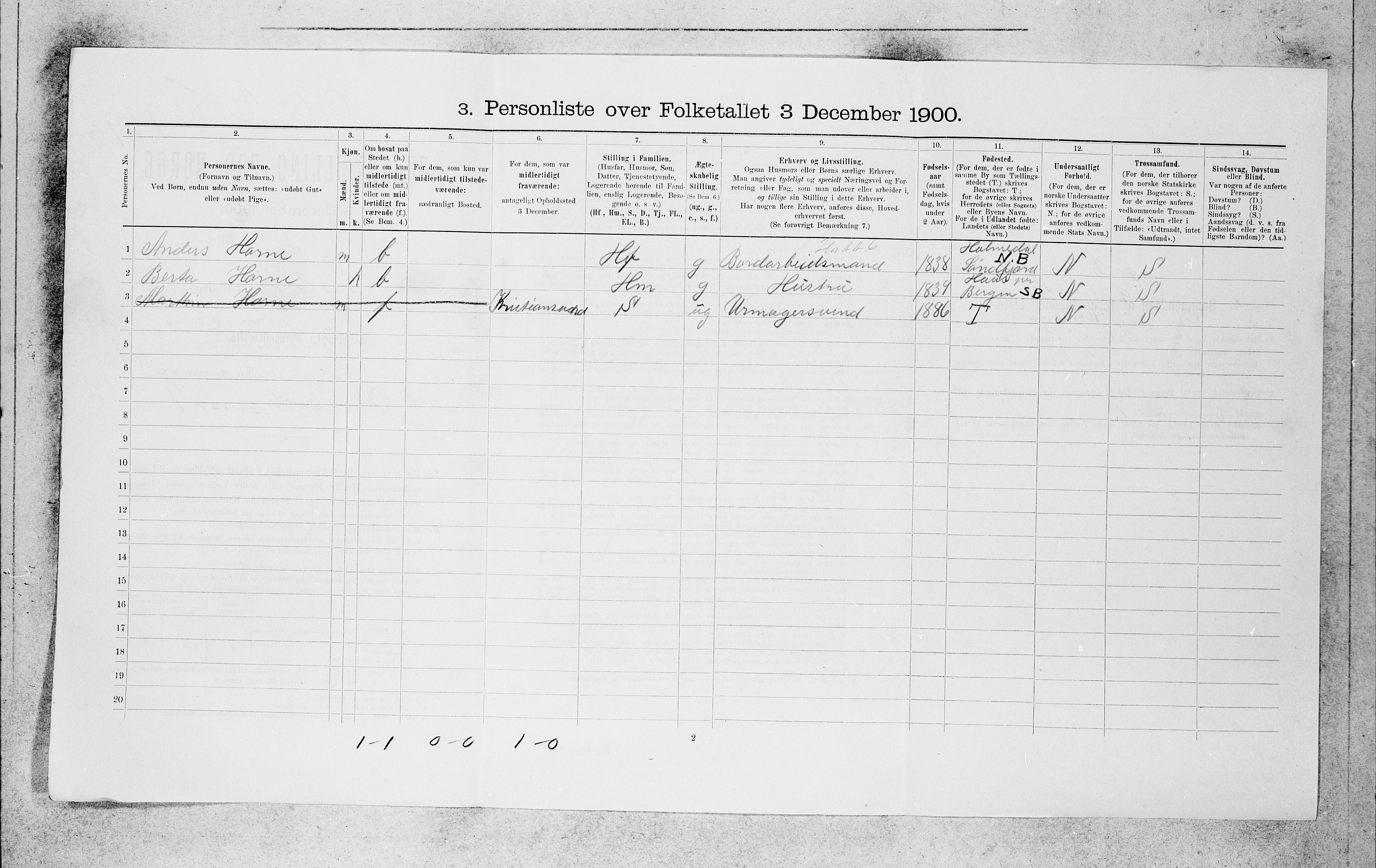 SAB, 1900 census for Bergen, 1900, p. 9089