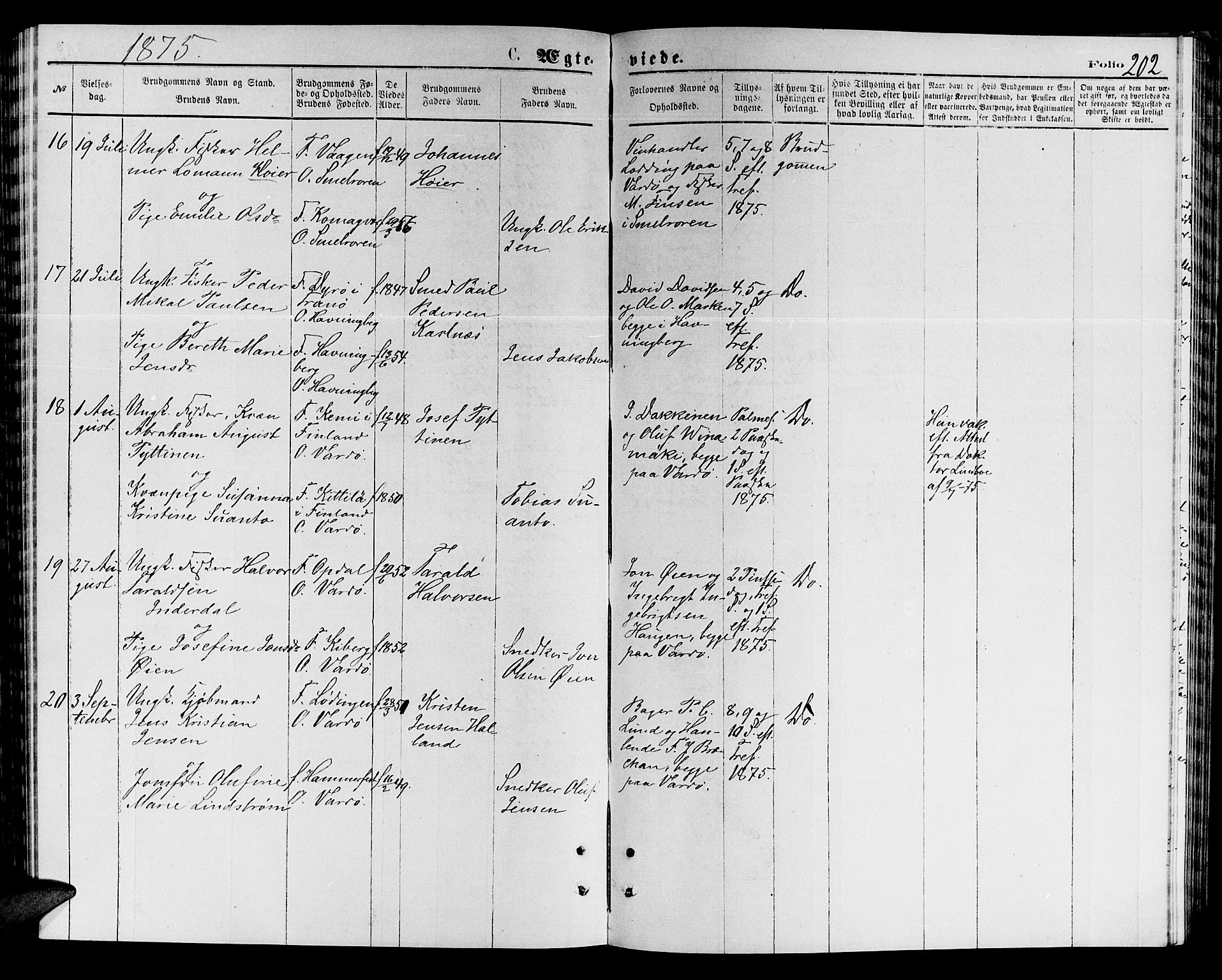 Vardø sokneprestkontor, AV/SATØ-S-1332/H/Hb/L0003klokker: Parish register (copy) no. 3, 1871-1878, p. 202