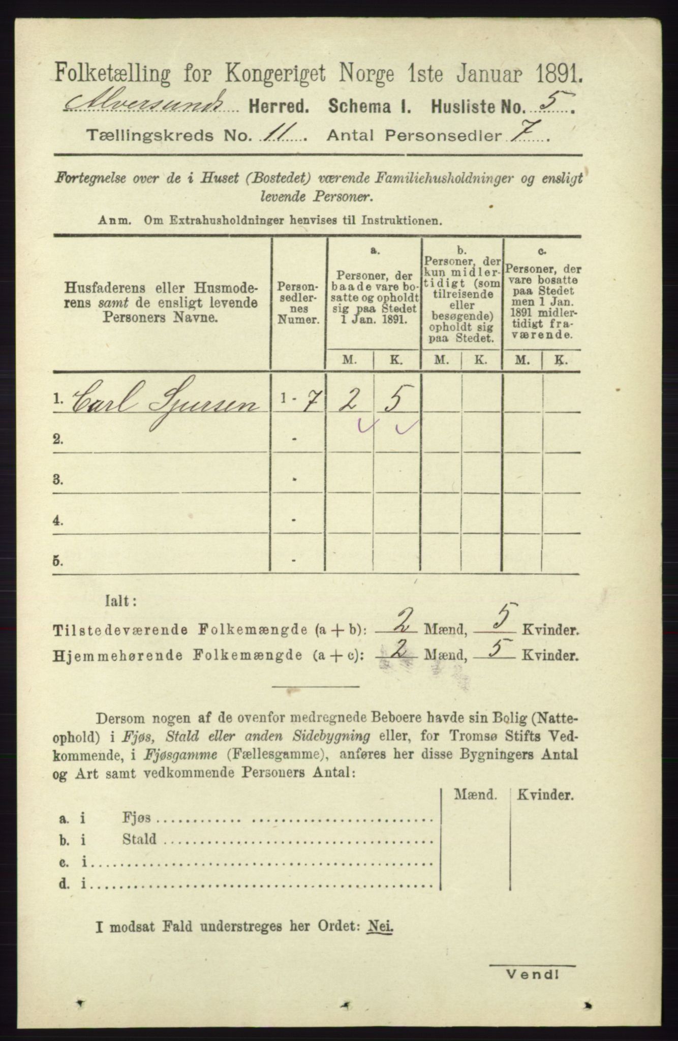 RA, 1891 census for 1257 Alversund, 1891, p. 3681