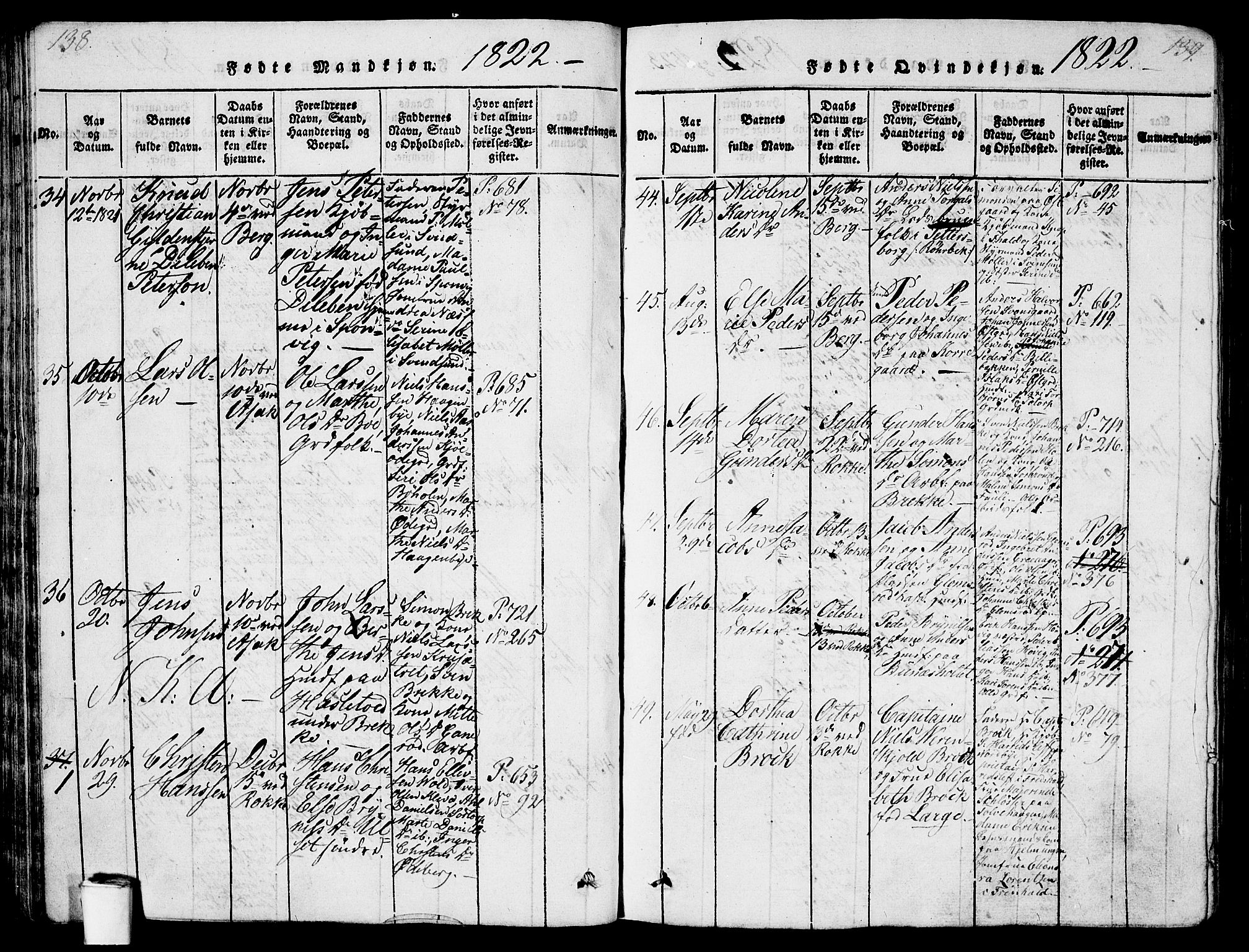 Berg prestekontor Kirkebøker, AV/SAO-A-10902/G/Ga/L0001: Parish register (copy) no. I 1, 1815-1832, p. 138-139