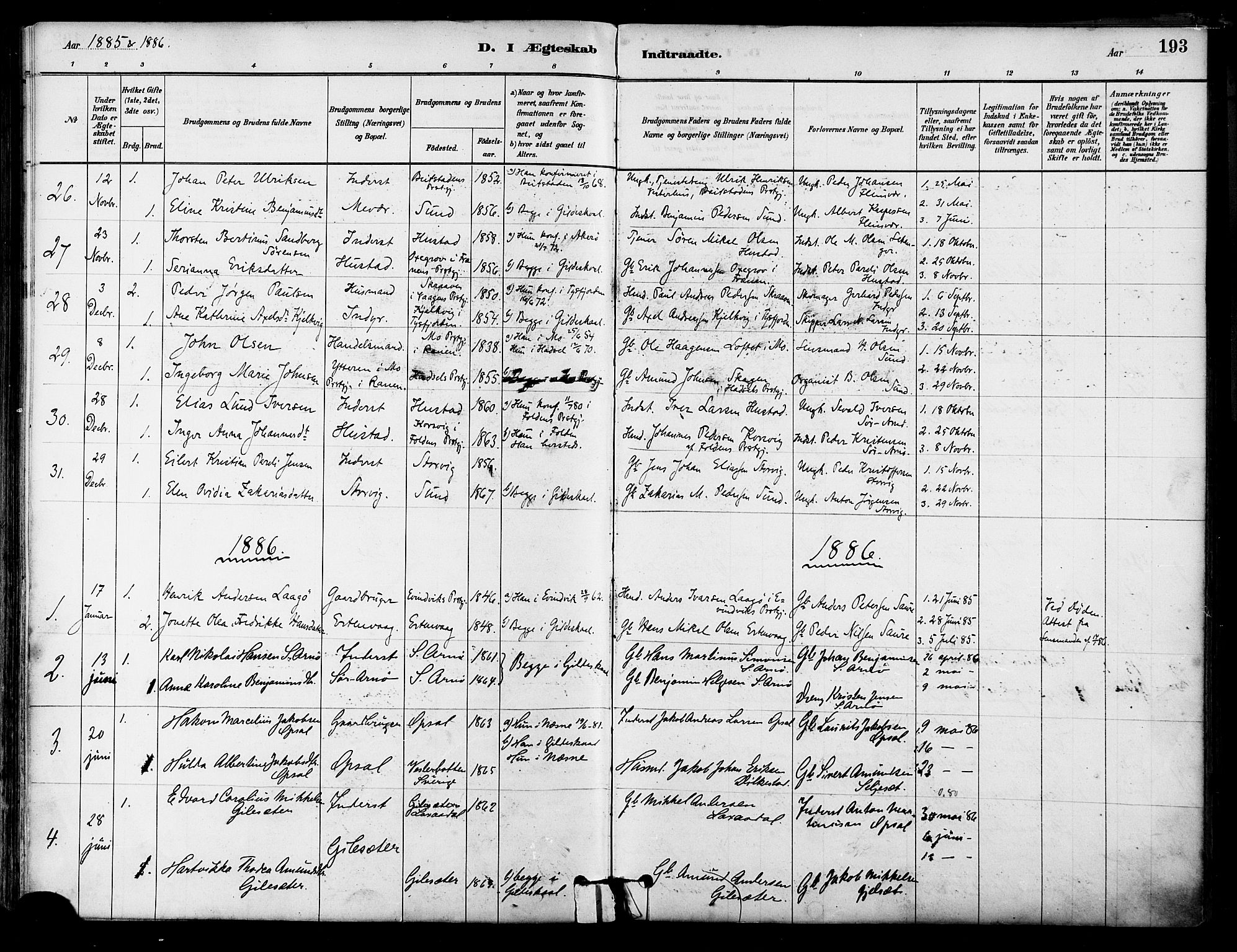 Ministerialprotokoller, klokkerbøker og fødselsregistre - Nordland, SAT/A-1459/805/L0099: Parish register (official) no. 805A06, 1880-1891, p. 193