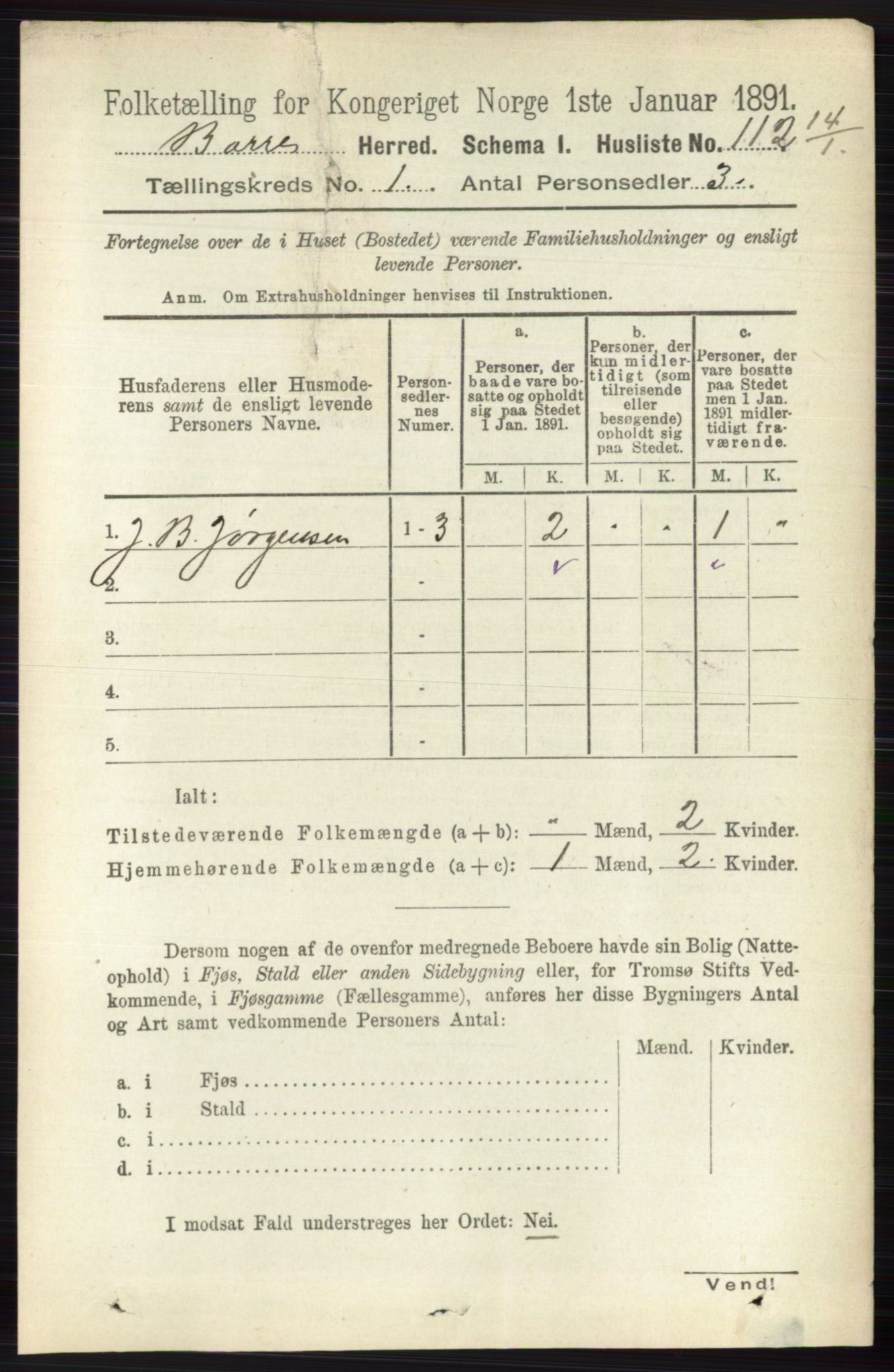 RA, 1891 census for 0717 Borre, 1891, p. 136