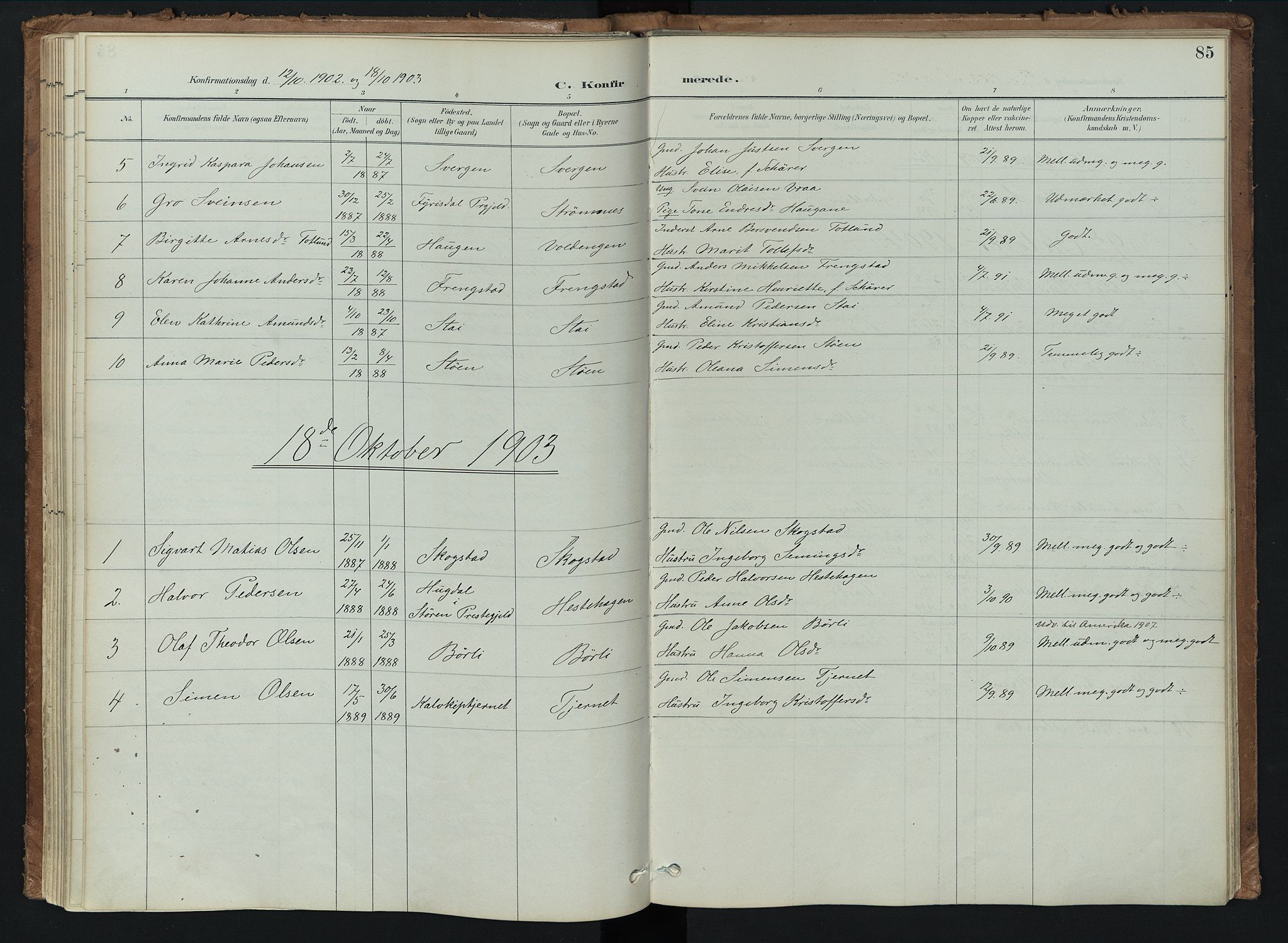 Kvikne prestekontor, AV/SAH-PREST-064/H/Ha/Haa/L0008: Parish register (official) no. 8, 1887-1911, p. 85