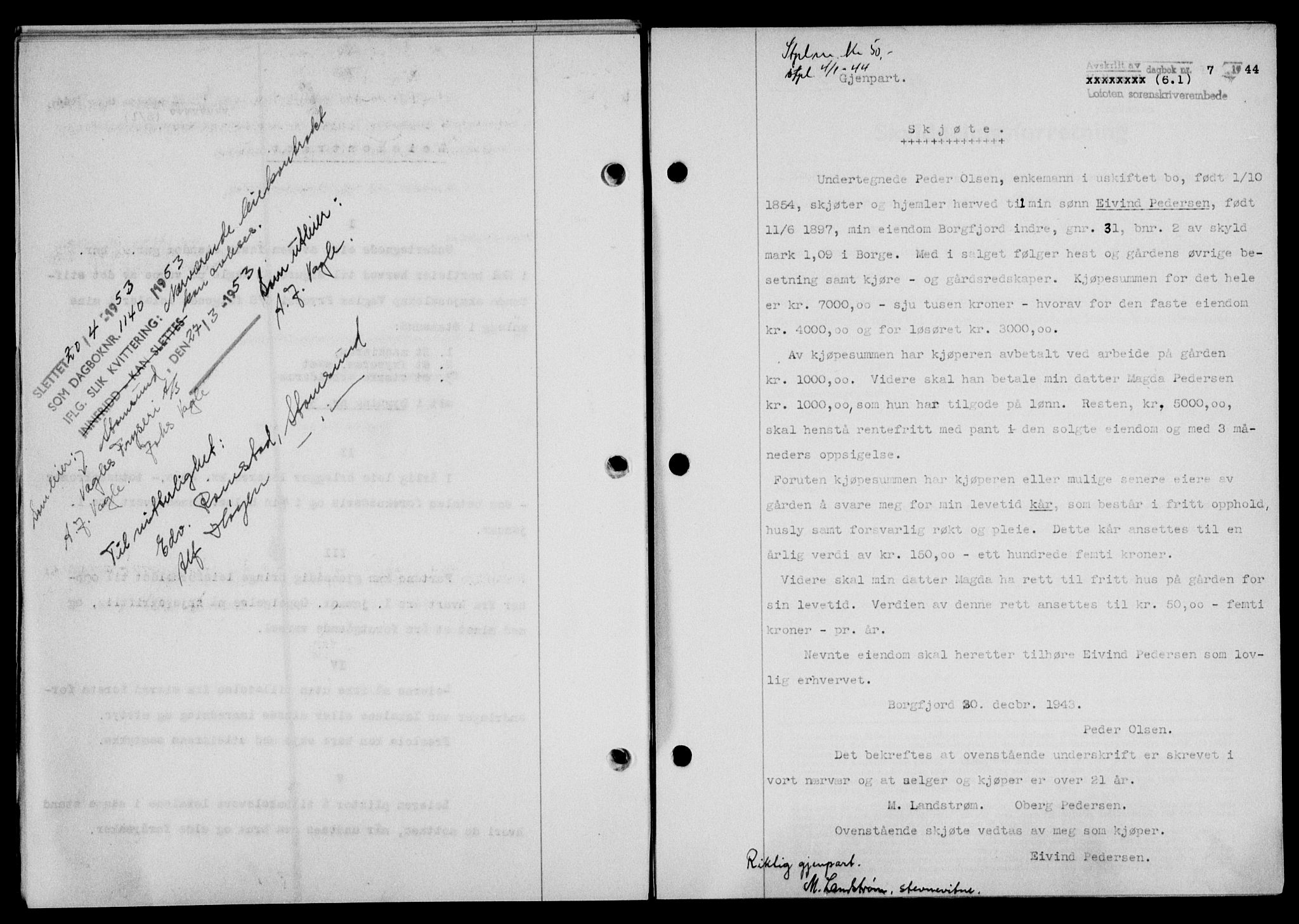 Lofoten sorenskriveri, SAT/A-0017/1/2/2C/L0012a: Mortgage book no. 12a, 1943-1944, Diary no: : 7/1944