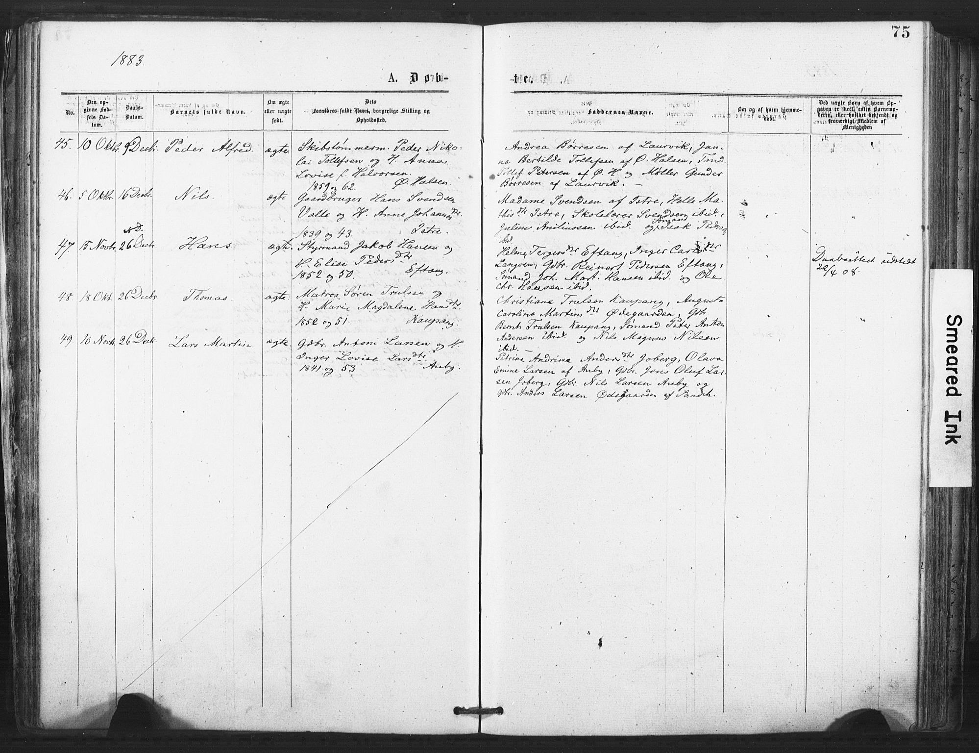 Tjølling kirkebøker, AV/SAKO-A-60/F/Fa/L0008: Parish register (official) no. 8, 1877-1886, p. 75