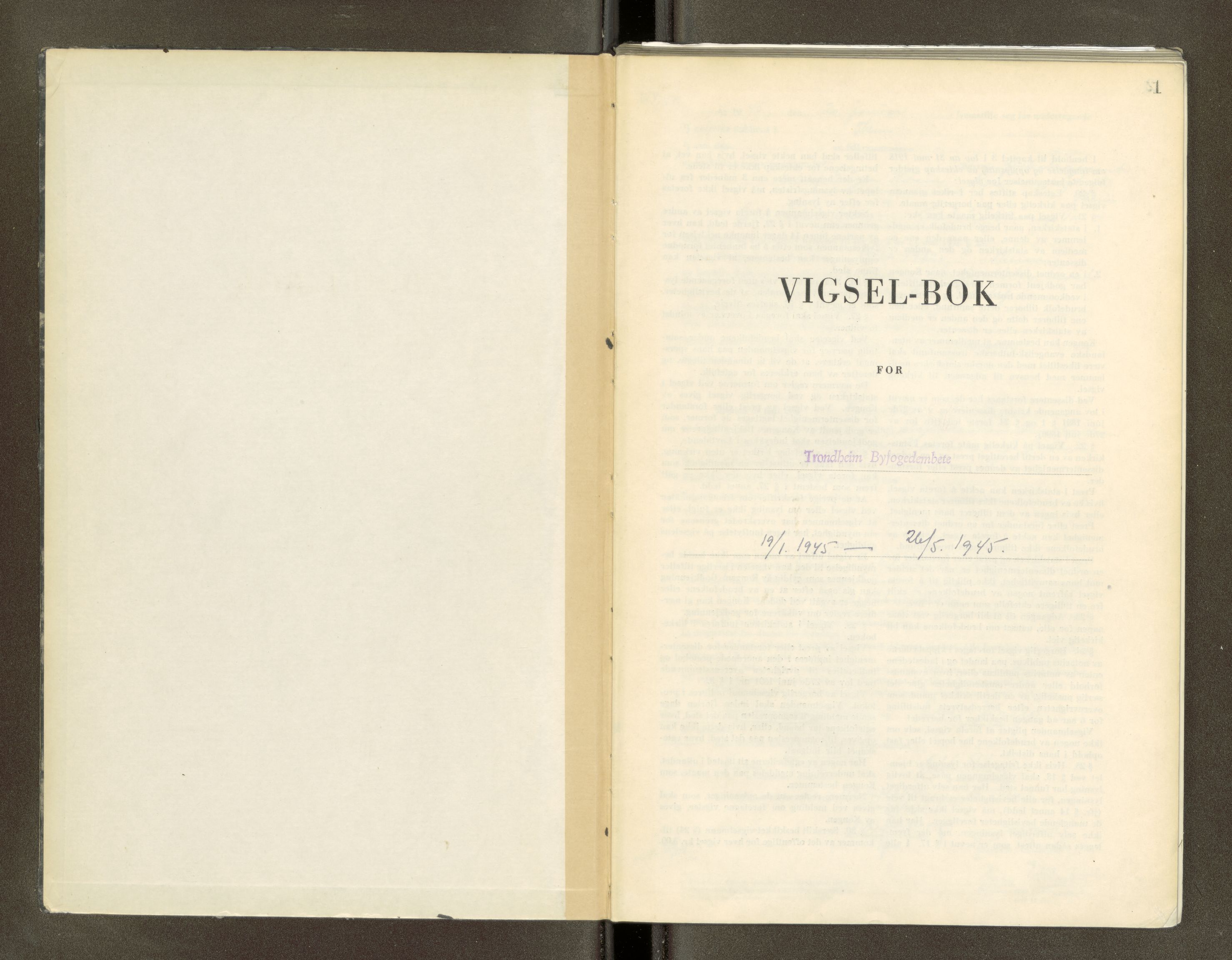 Trondheim byfogd, AV/SAT-A-0003/1/6/6D/L0005: Vigselbøker, 1944-1948, p. 1
