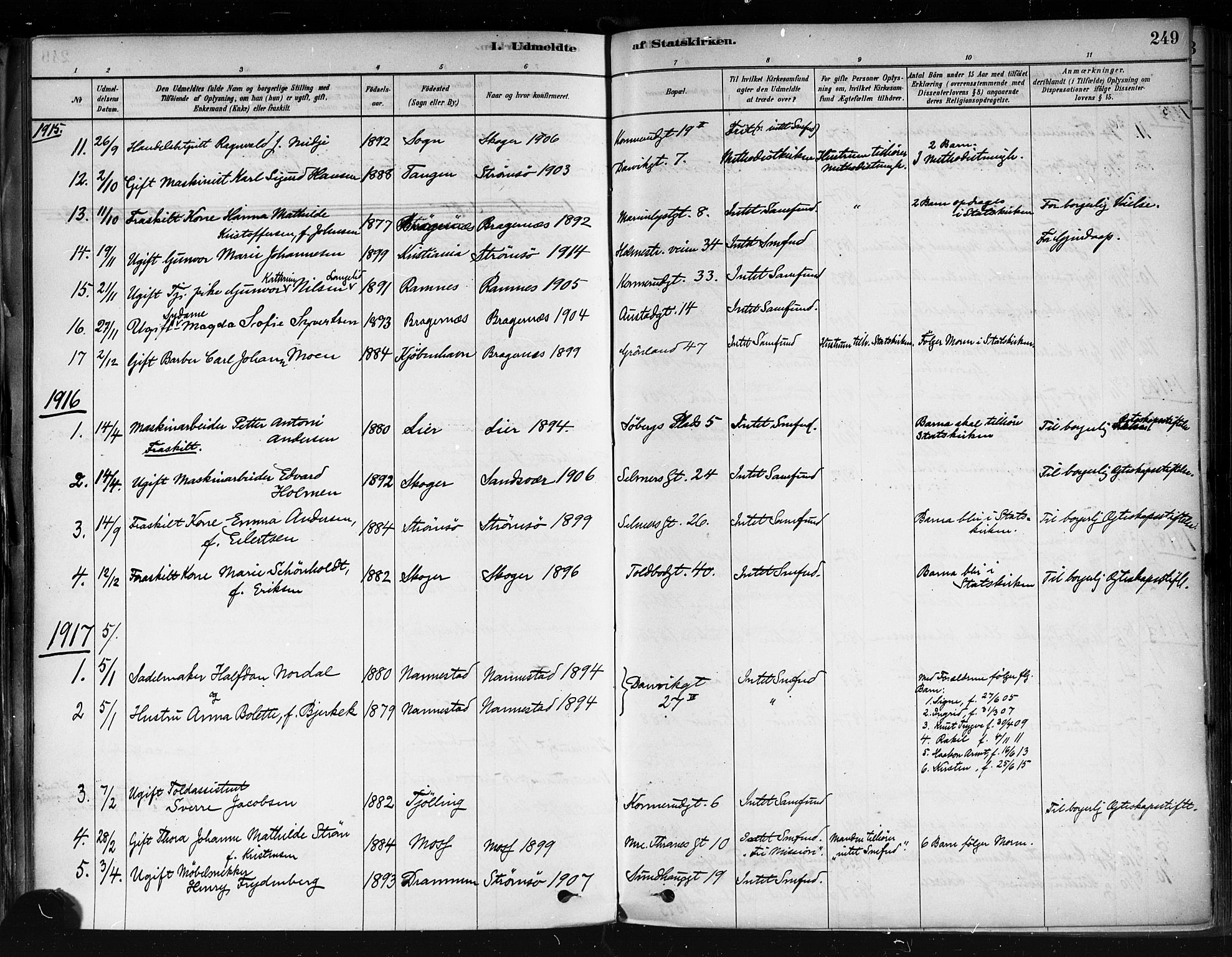 Strømsø kirkebøker, SAKO/A-246/F/Fa/L0022: Parish register (official) no. I 22, 1879-1899, p. 249