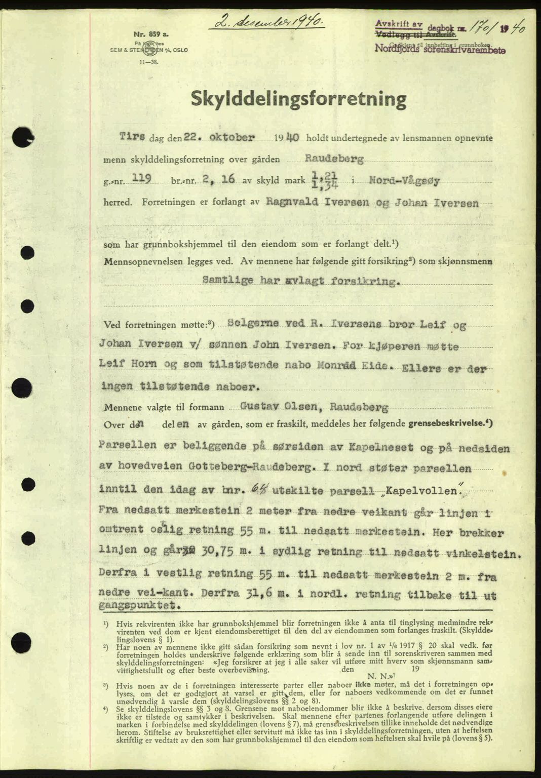 Nordfjord sorenskriveri, AV/SAB-A-2801/02/02b/02bj/L0006: Mortgage book no. A6, 1940-1941, Diary no: : 1701/1940