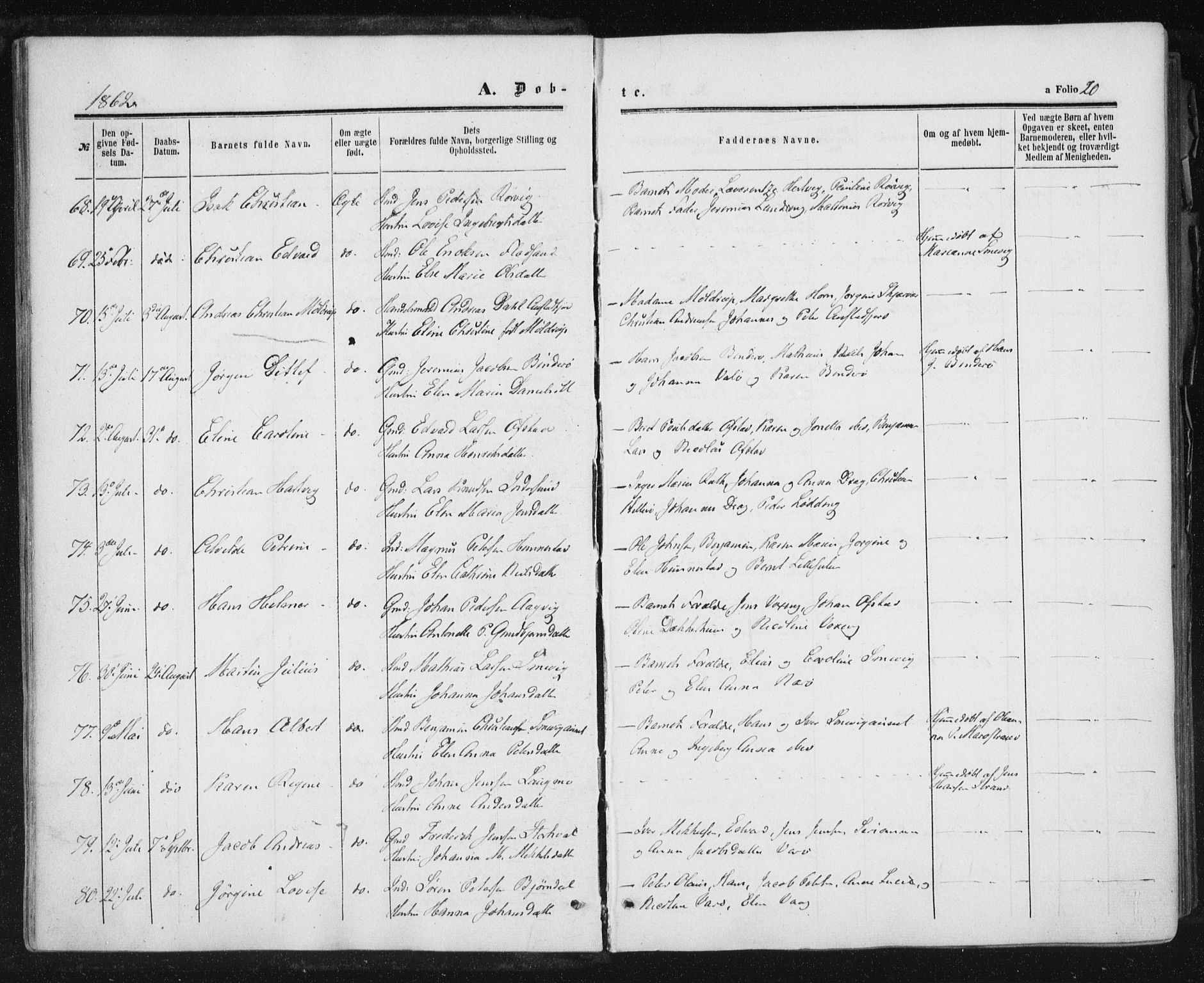 Ministerialprotokoller, klokkerbøker og fødselsregistre - Nord-Trøndelag, AV/SAT-A-1458/784/L0670: Parish register (official) no. 784A05, 1860-1876, p. 20