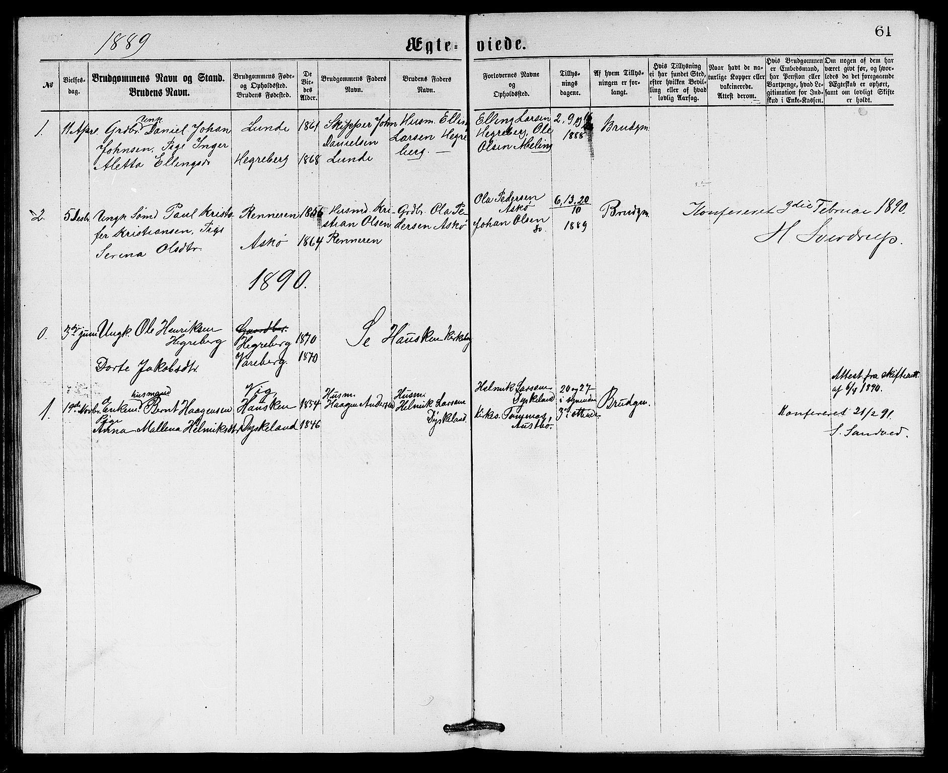 Rennesøy sokneprestkontor, AV/SAST-A -101827/H/Ha/Hab/L0005: Parish register (copy) no. B 5, 1871-1890, p. 61