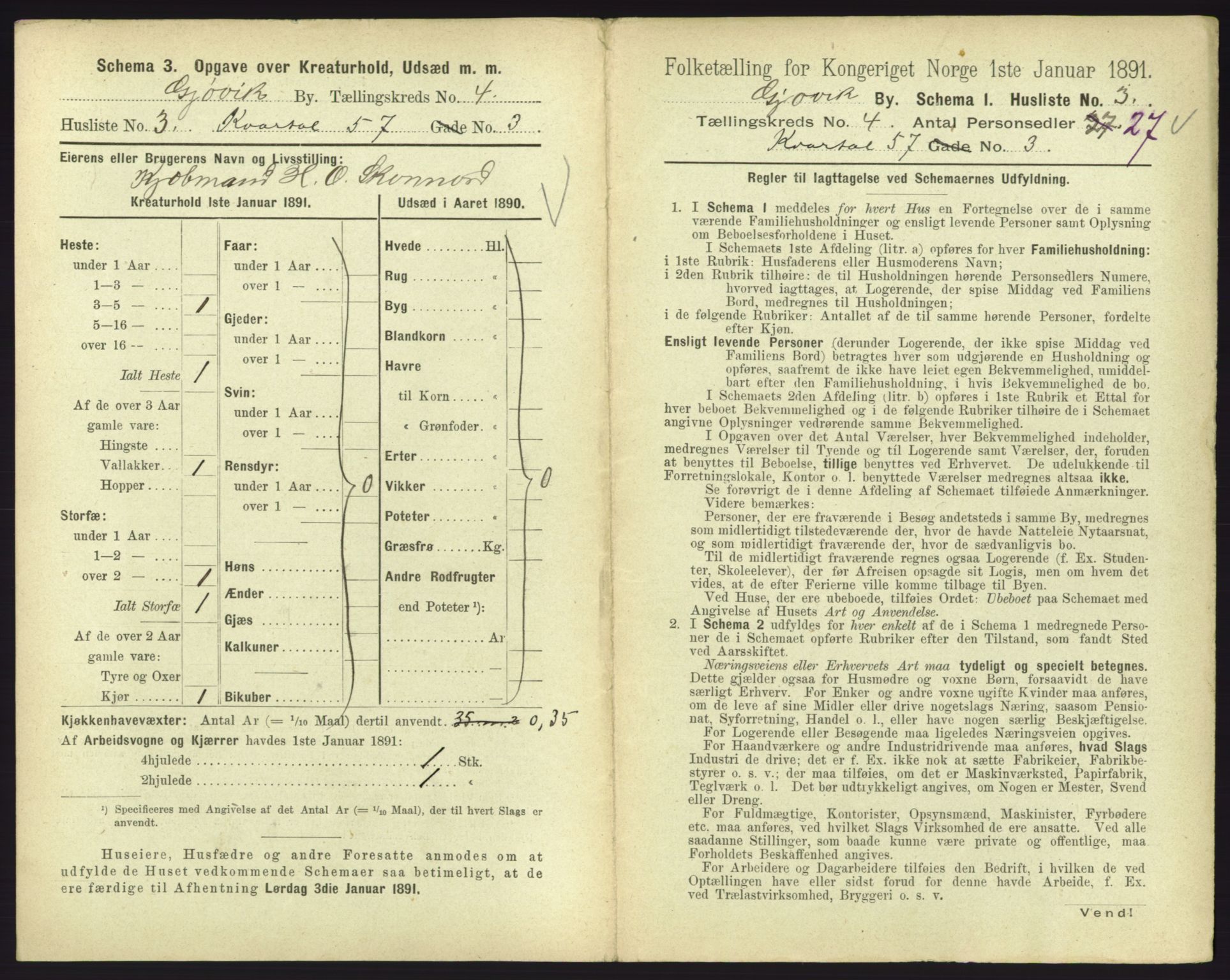 RA, 1891 census for 0502 Gjøvik, 1891, p. 186