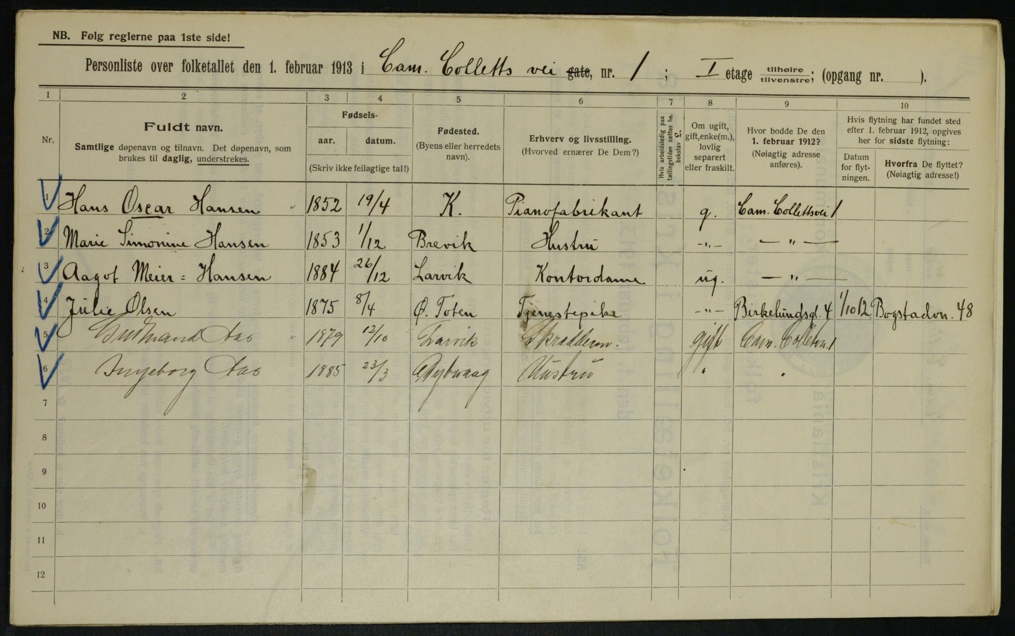 OBA, Municipal Census 1913 for Kristiania, 1913, p. 11597