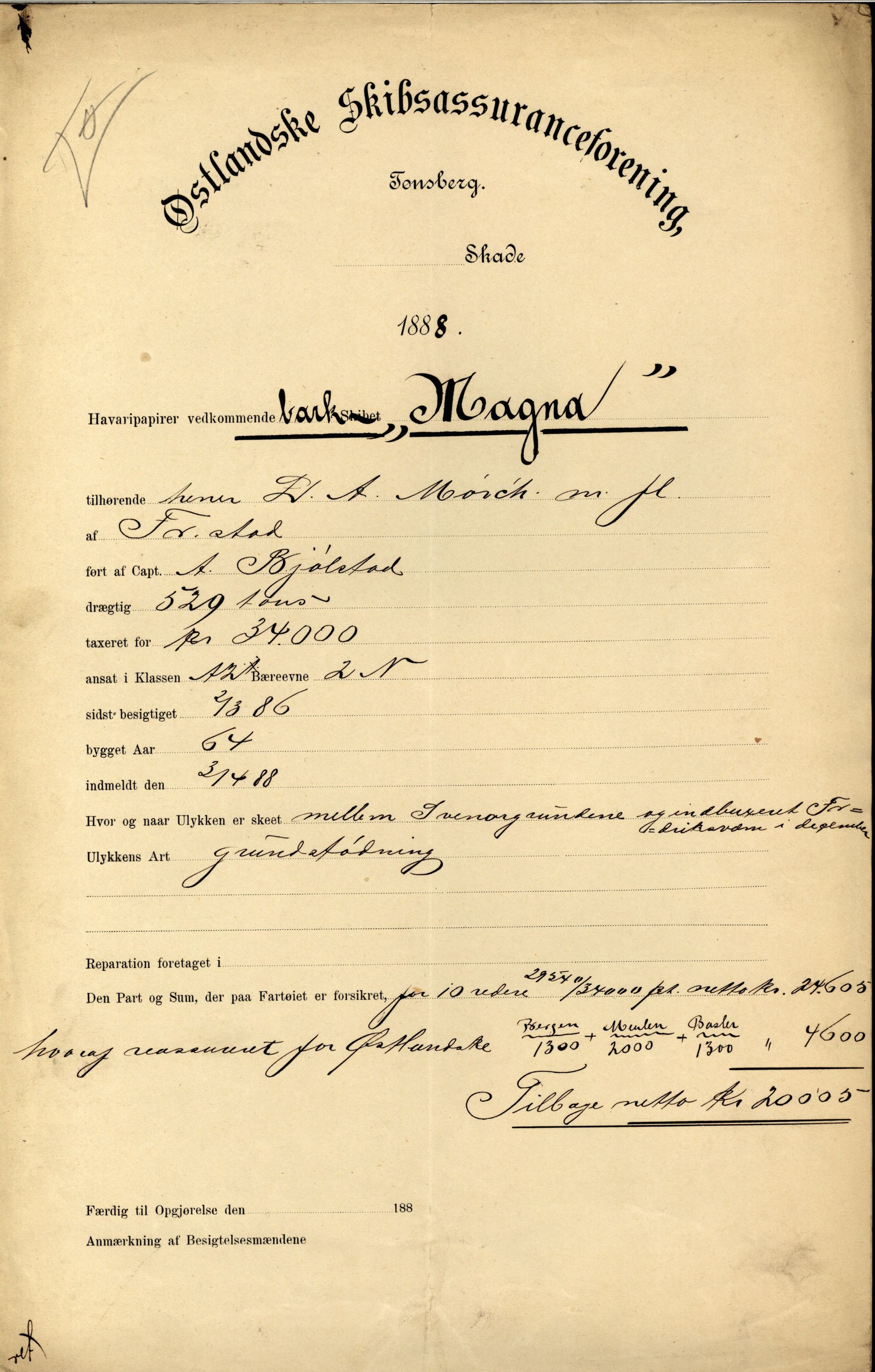 Pa 63 - Østlandske skibsassuranceforening, VEMU/A-1079/G/Ga/L0022/0009: Havaridokumenter / Svend Føyn, Sylvia, Særimner, Magna av Fredrikstad, 1888, p. 49