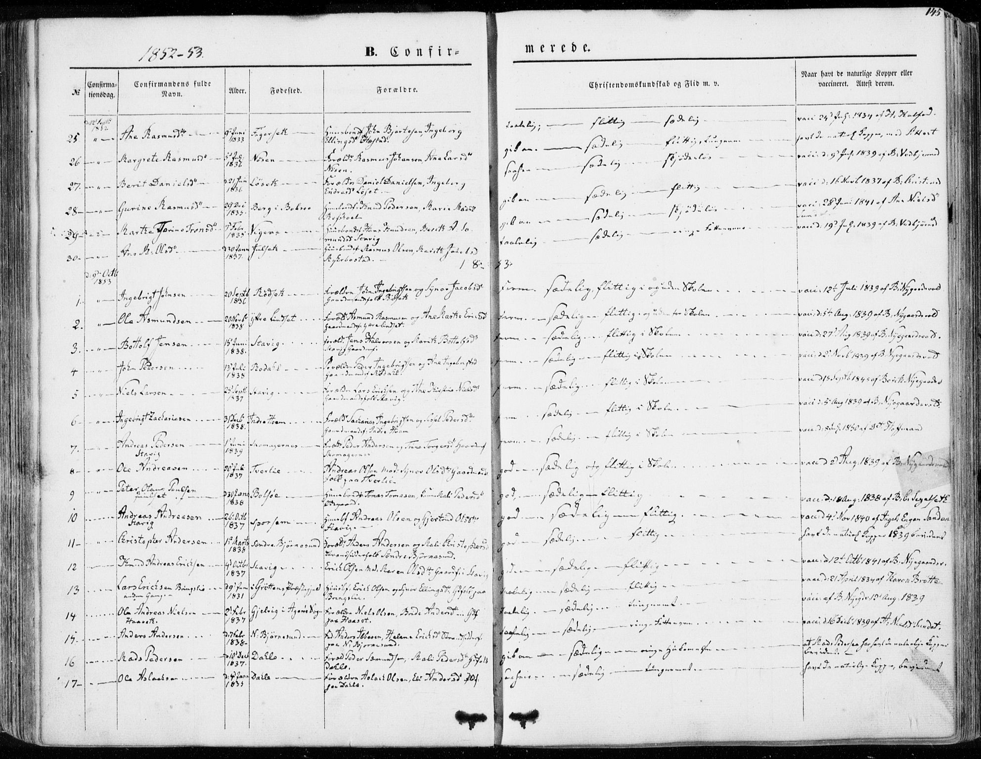 Ministerialprotokoller, klokkerbøker og fødselsregistre - Møre og Romsdal, SAT/A-1454/565/L0748: Parish register (official) no. 565A02, 1845-1872, p. 145