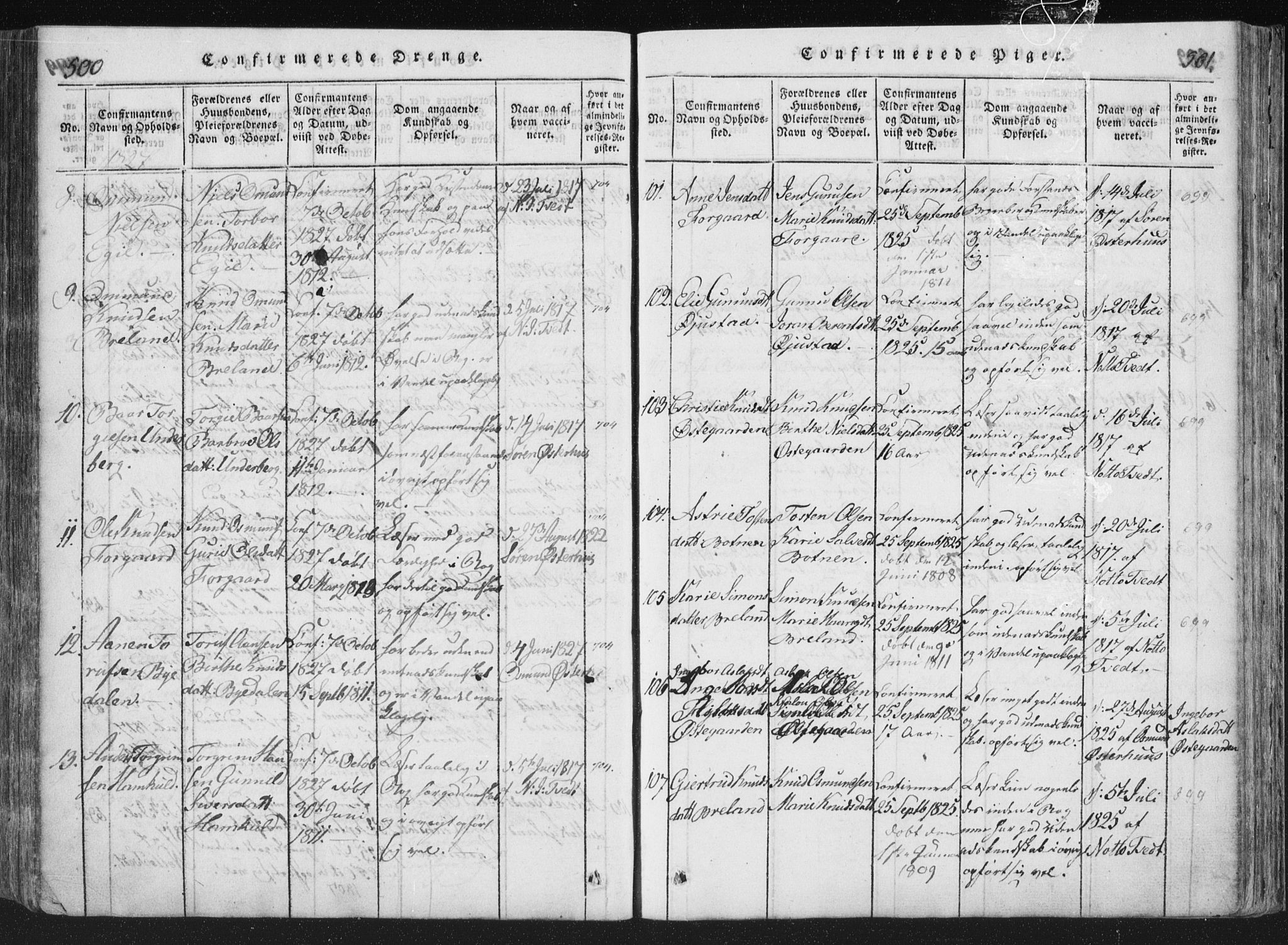 Åseral sokneprestkontor, SAK/1111-0051/F/Fa/L0001: Parish register (official) no. A 1, 1815-1853, p. 500-501