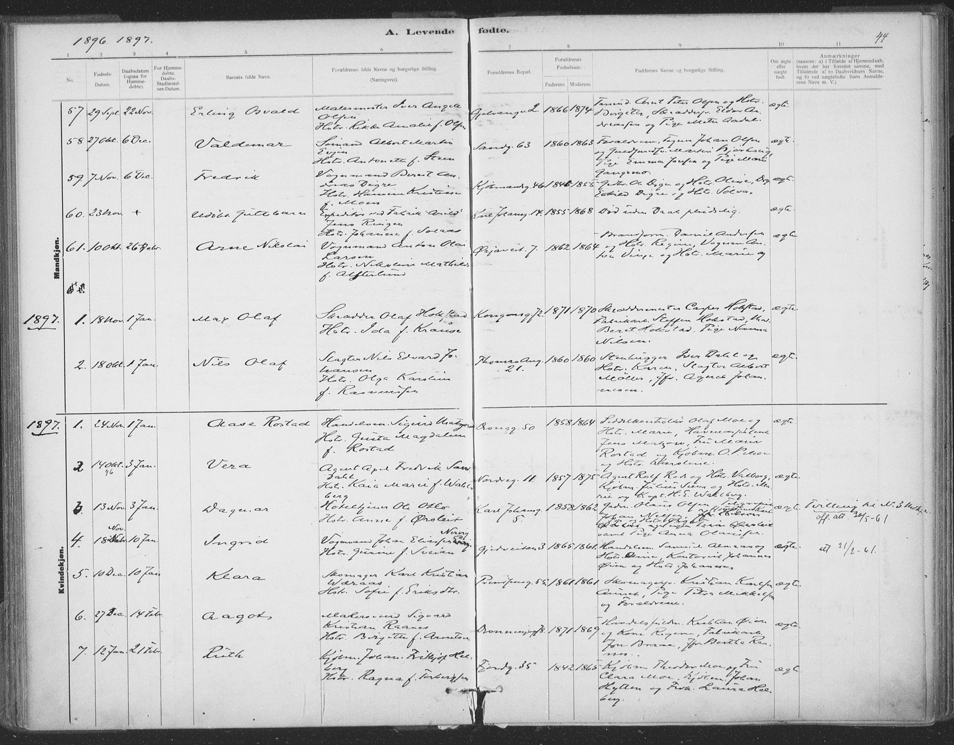 Ministerialprotokoller, klokkerbøker og fødselsregistre - Sør-Trøndelag, SAT/A-1456/602/L0122: Parish register (official) no. 602A20, 1892-1908, p. 44